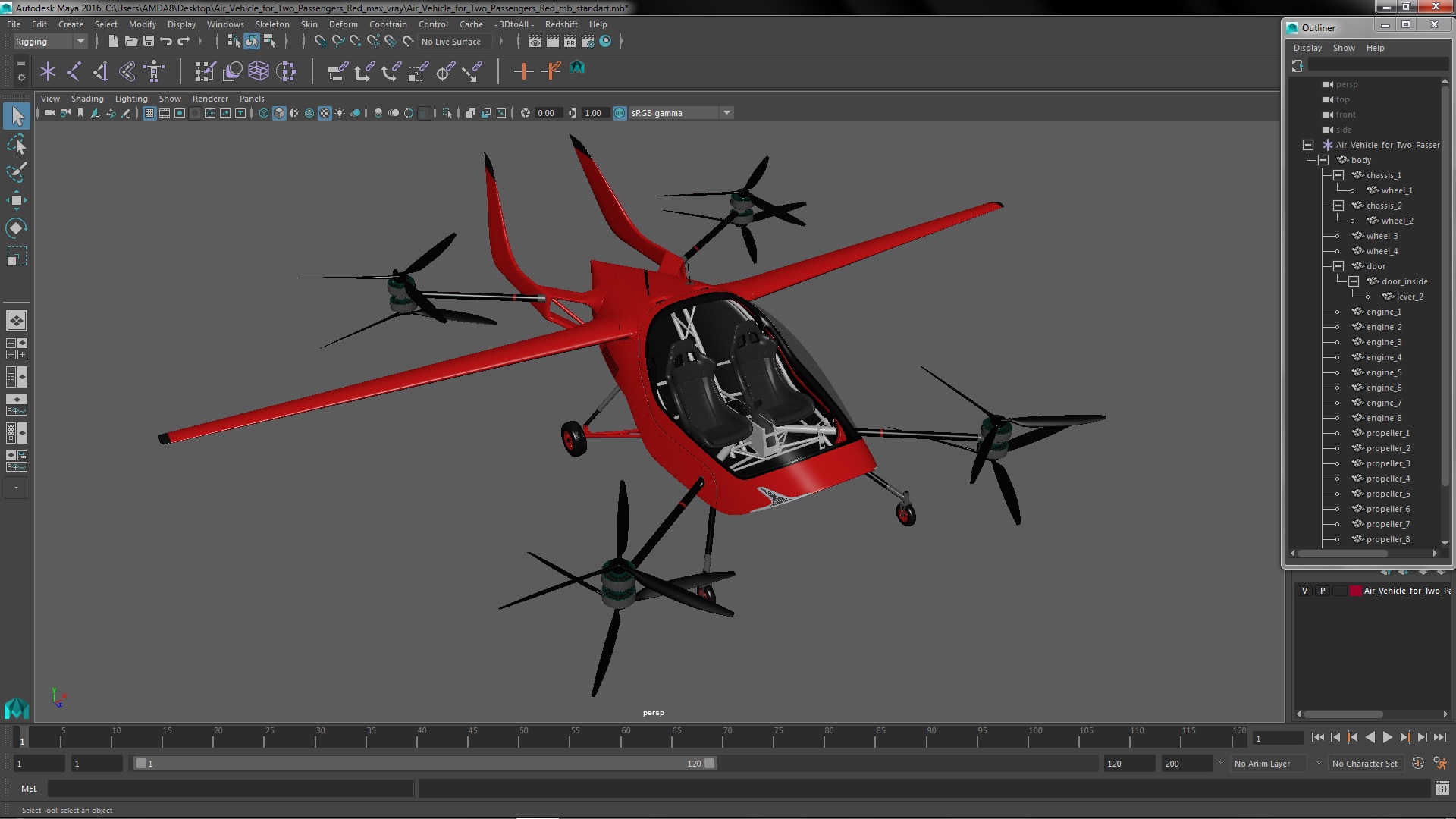 Air Vehicle for Two Passengers Red 3D model