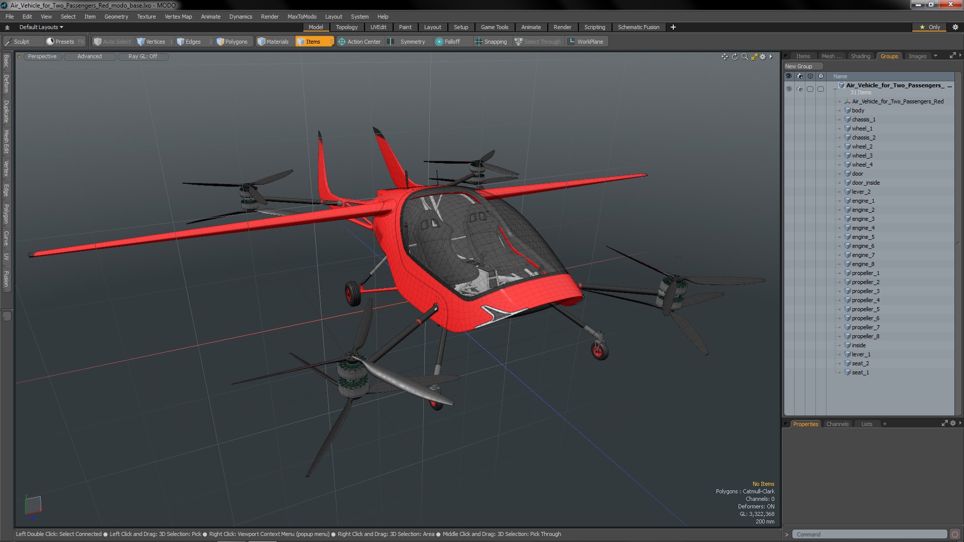 Air Vehicle for Two Passengers Red 3D model