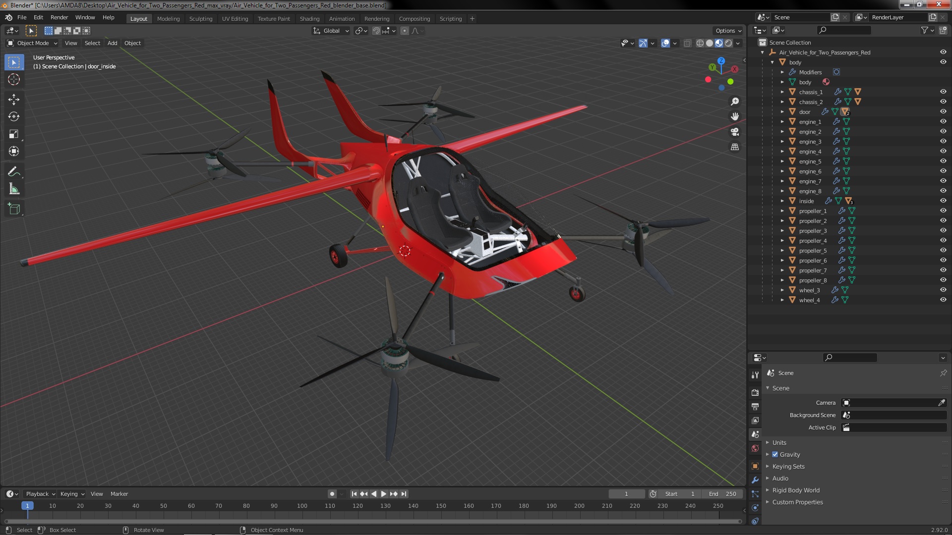 Air Vehicle for Two Passengers Red 3D model