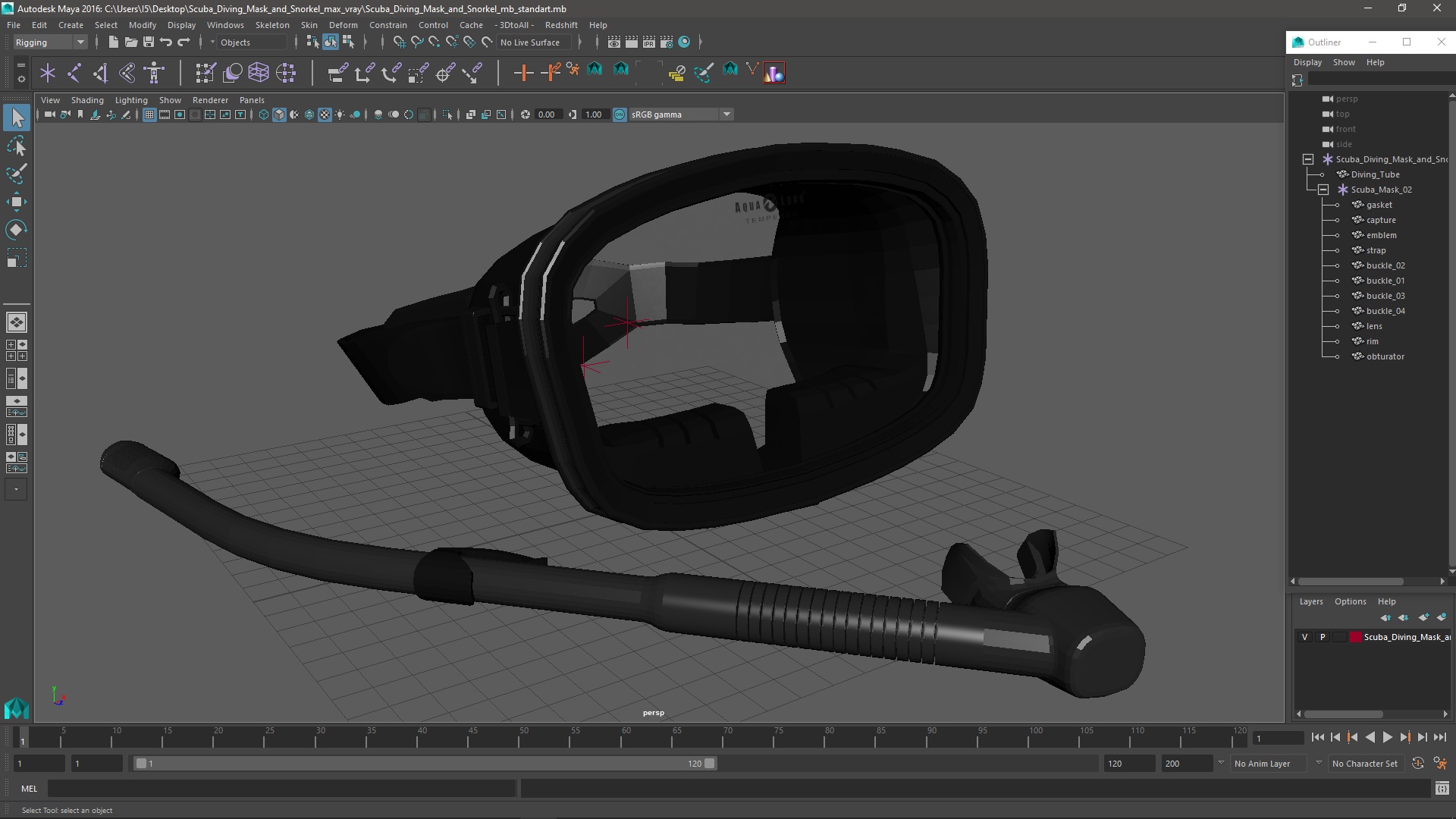 Scuba Diving Mask and Snorkel 3D model