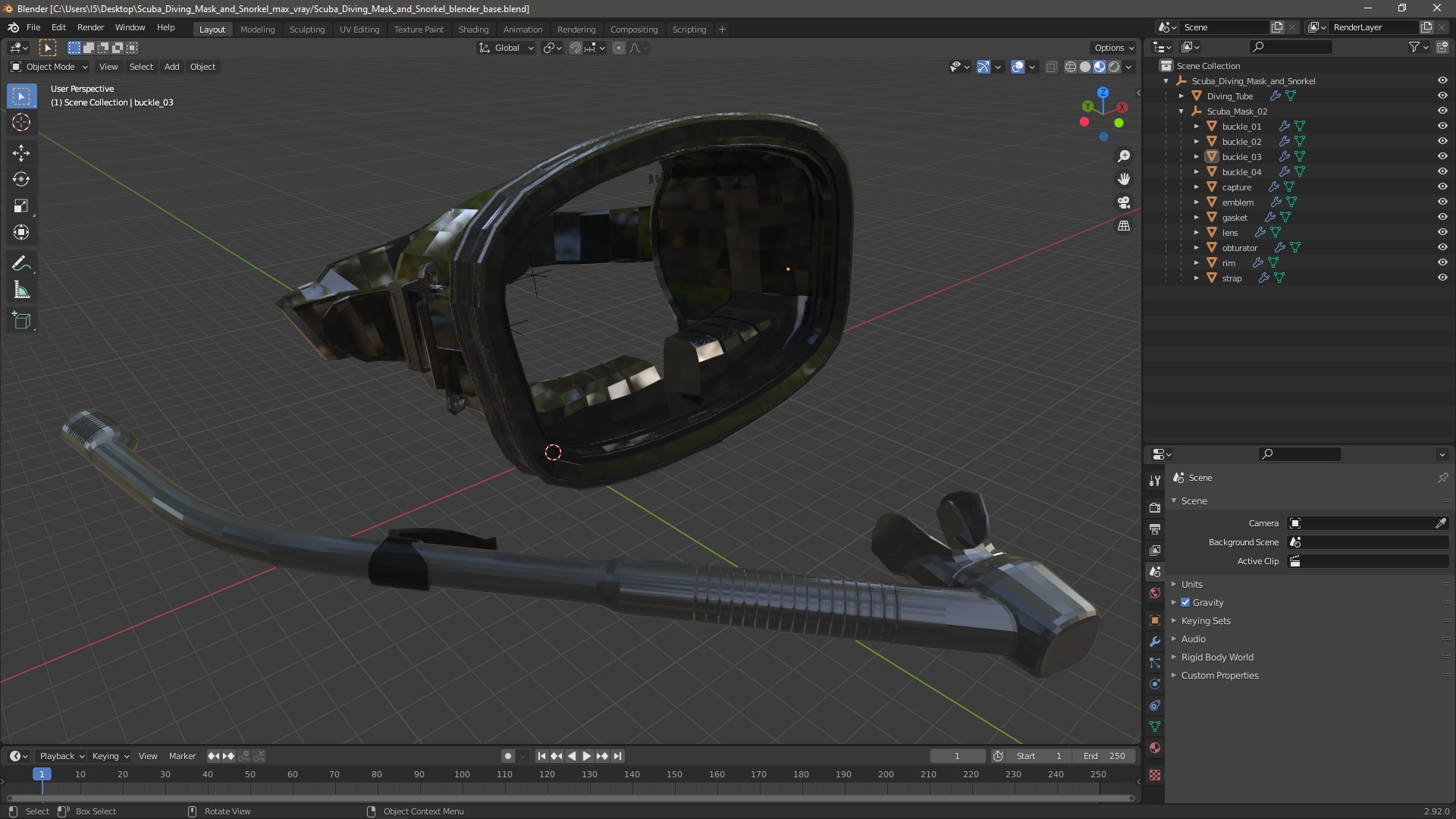 Scuba Diving Mask and Snorkel 3D model