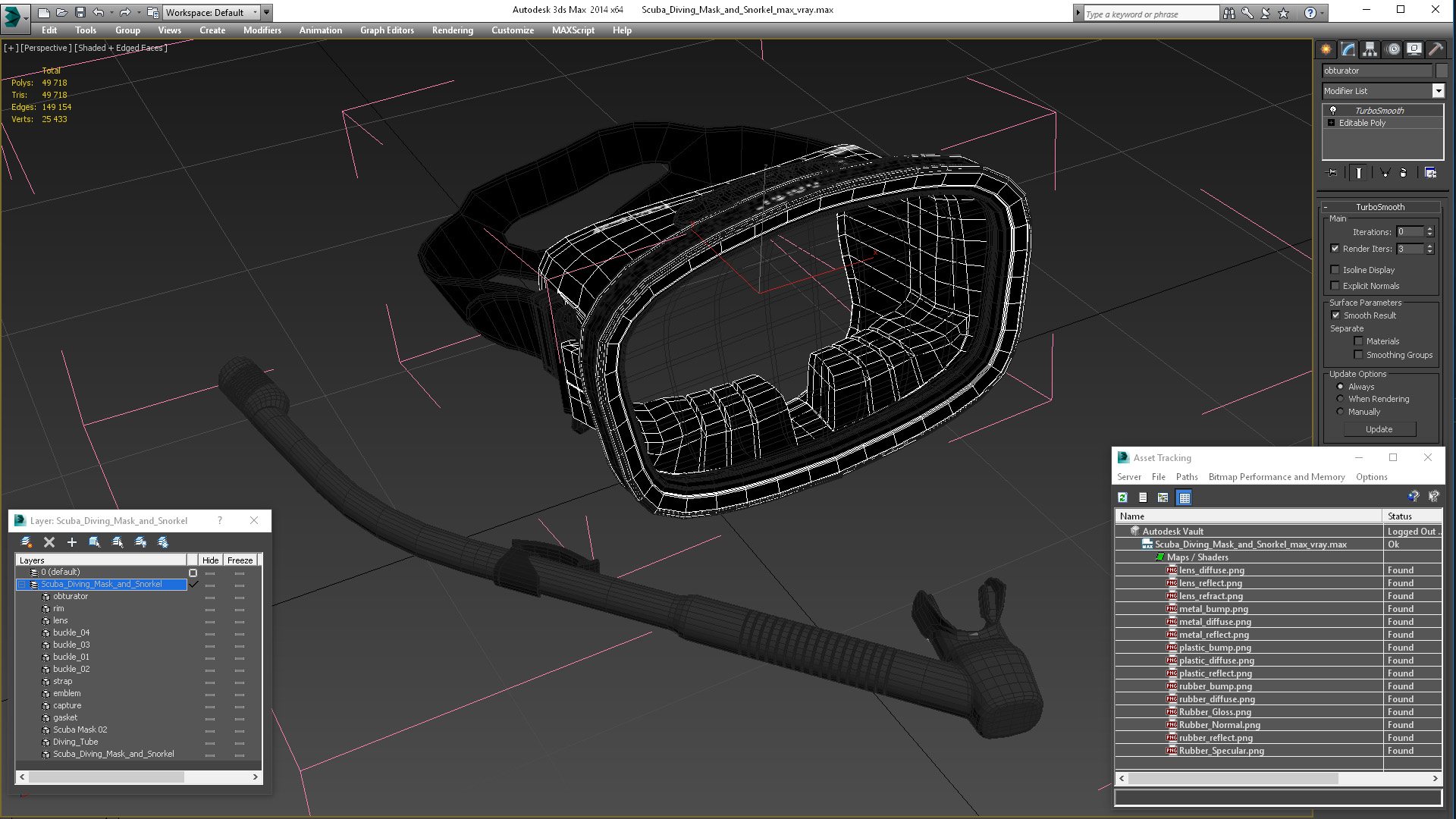 Scuba Diving Mask and Snorkel 3D model