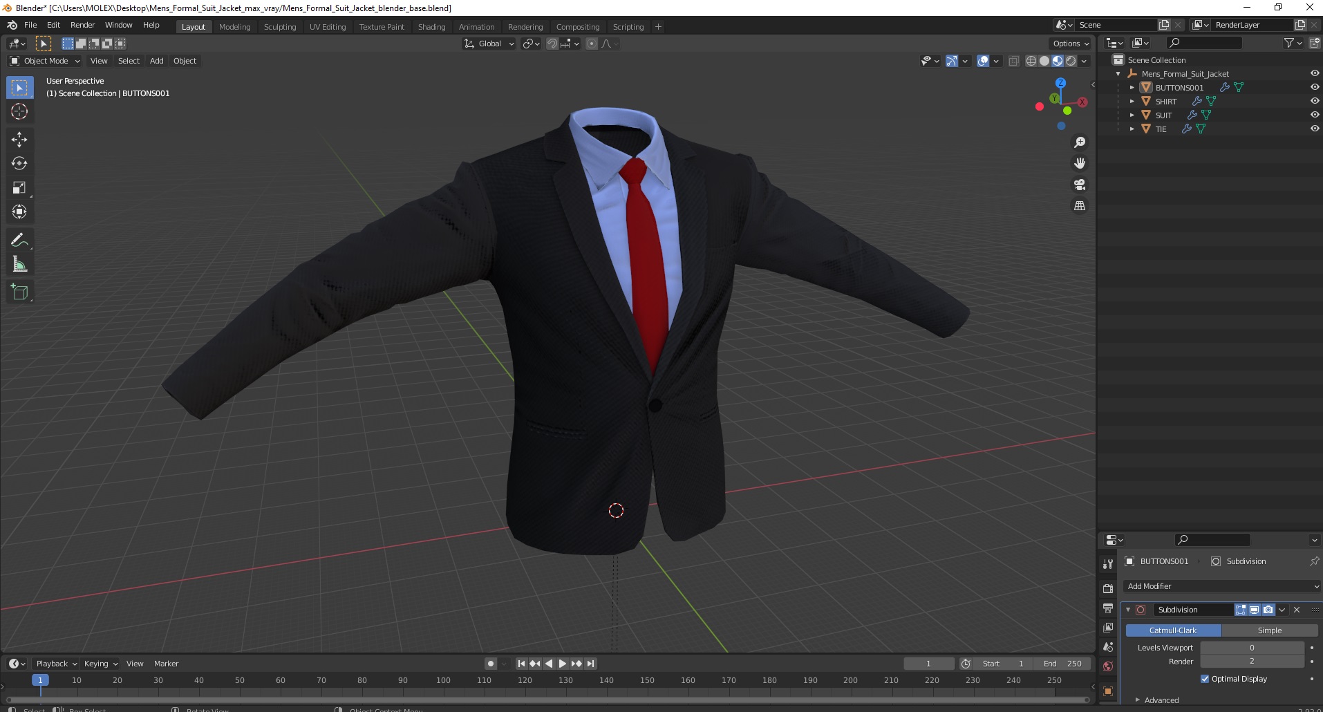 3D Mens Formal Suit Jacket model