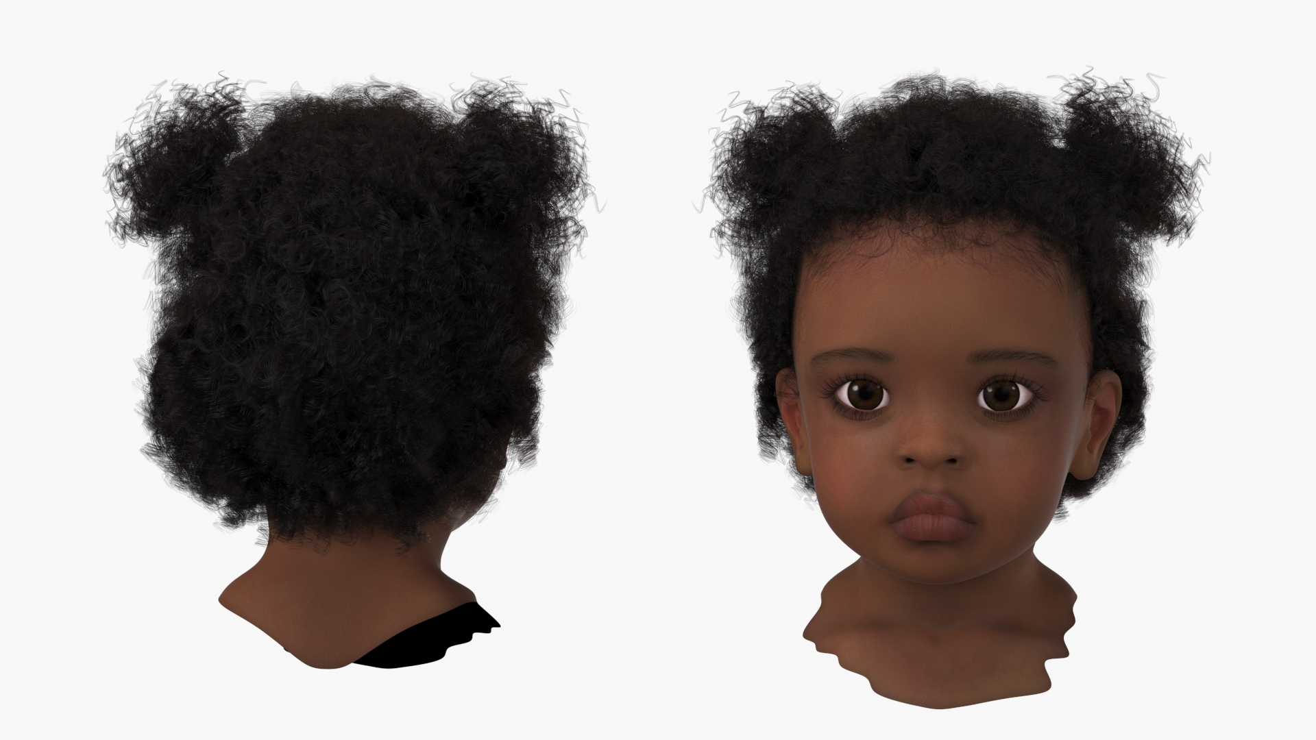 African Baby Girl Light Skin Head Fur 3D