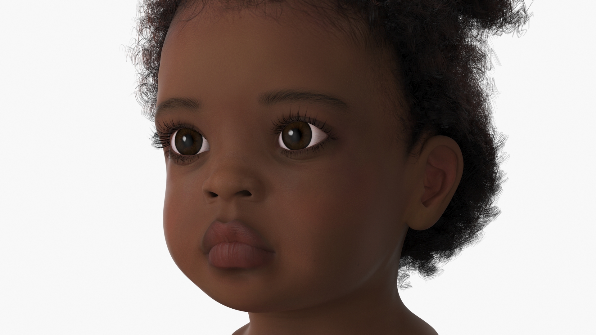 African Baby Girl Light Skin Head Fur 3D