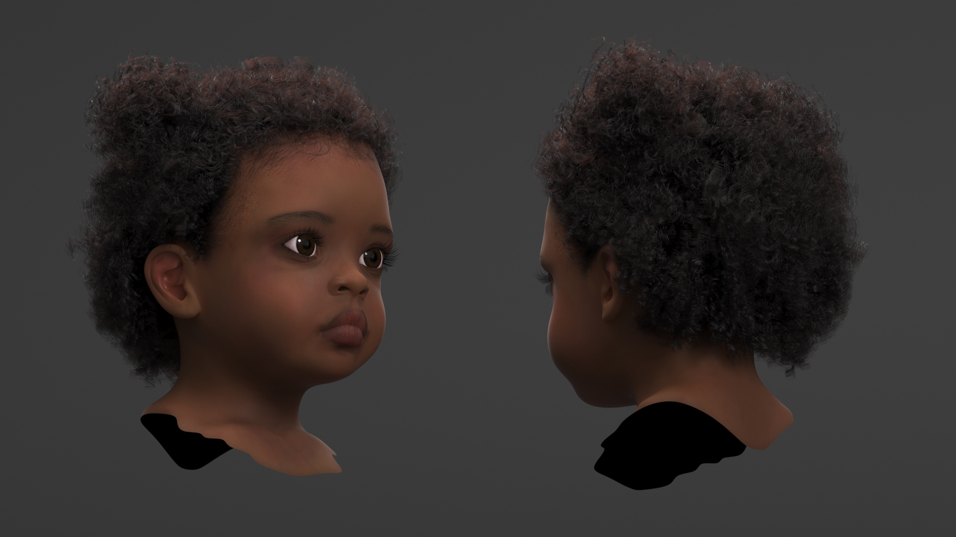 African Baby Girl Light Skin Head Fur 3D