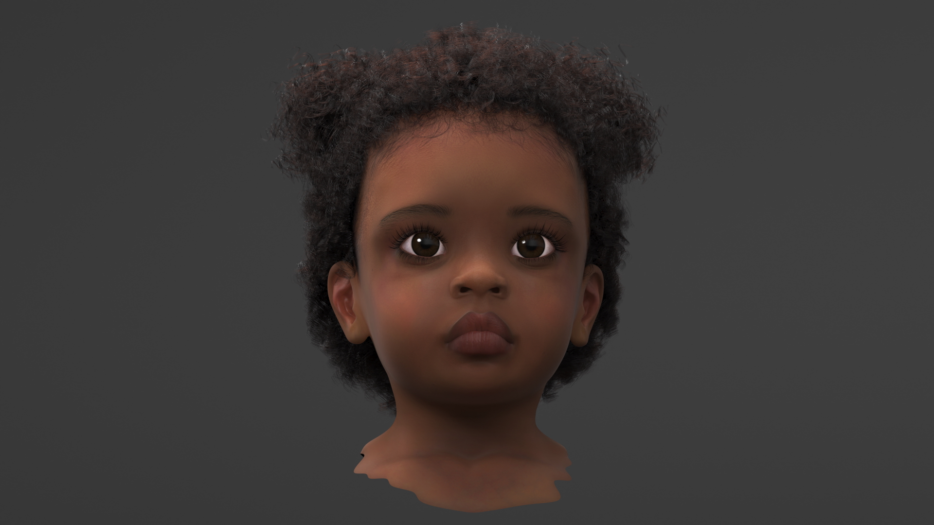 African Baby Girl Light Skin Head Fur 3D