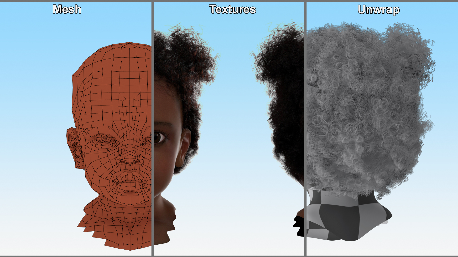 African Baby Girl Light Skin Head Fur 3D
