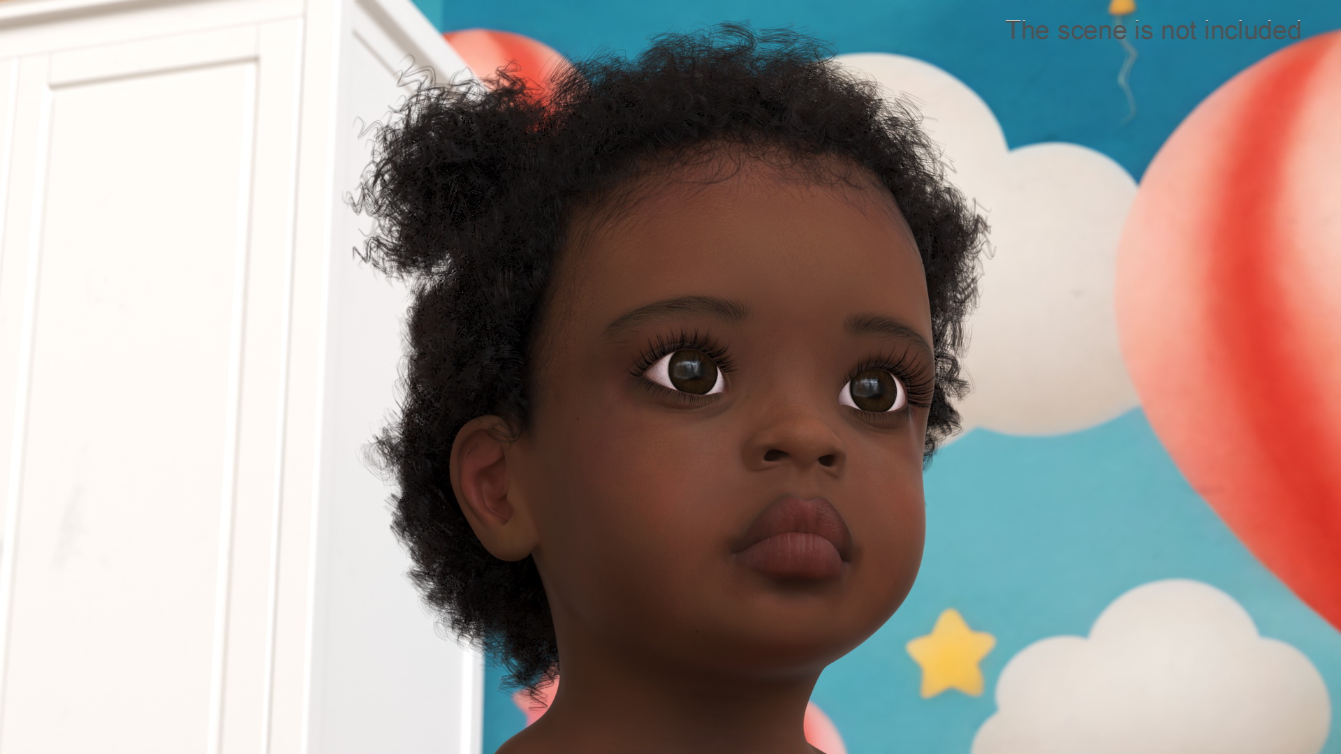 African Baby Girl Light Skin Head Fur 3D