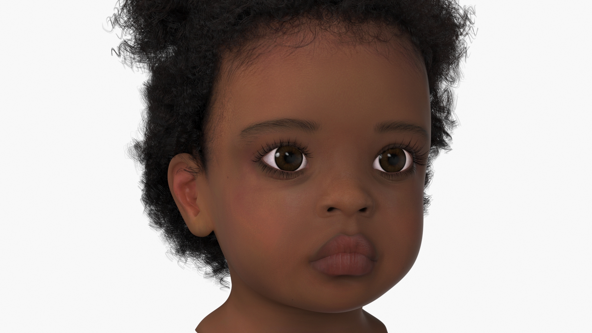 African Baby Girl Light Skin Head Fur 3D