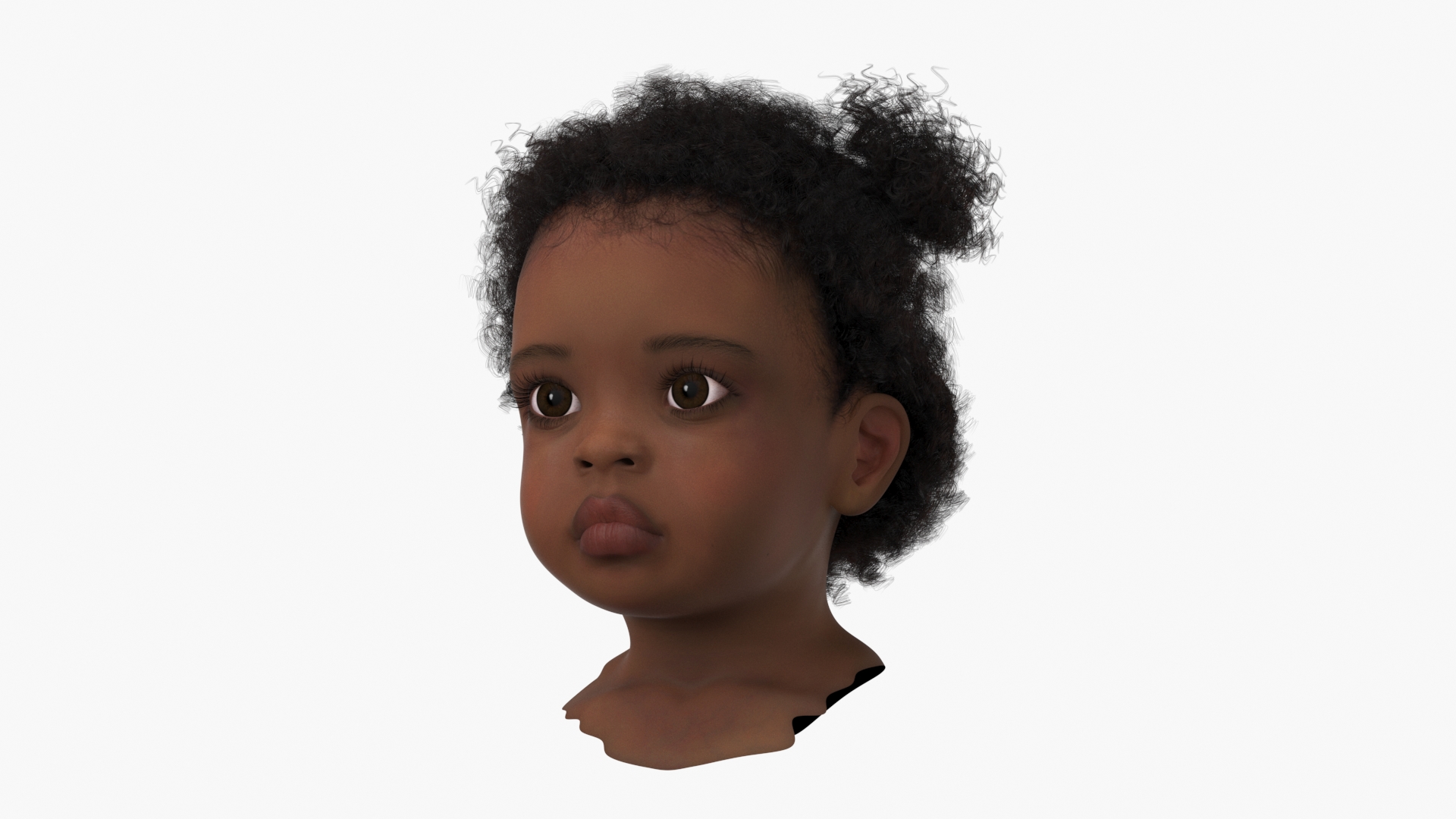 African Baby Girl Light Skin Head Fur 3D
