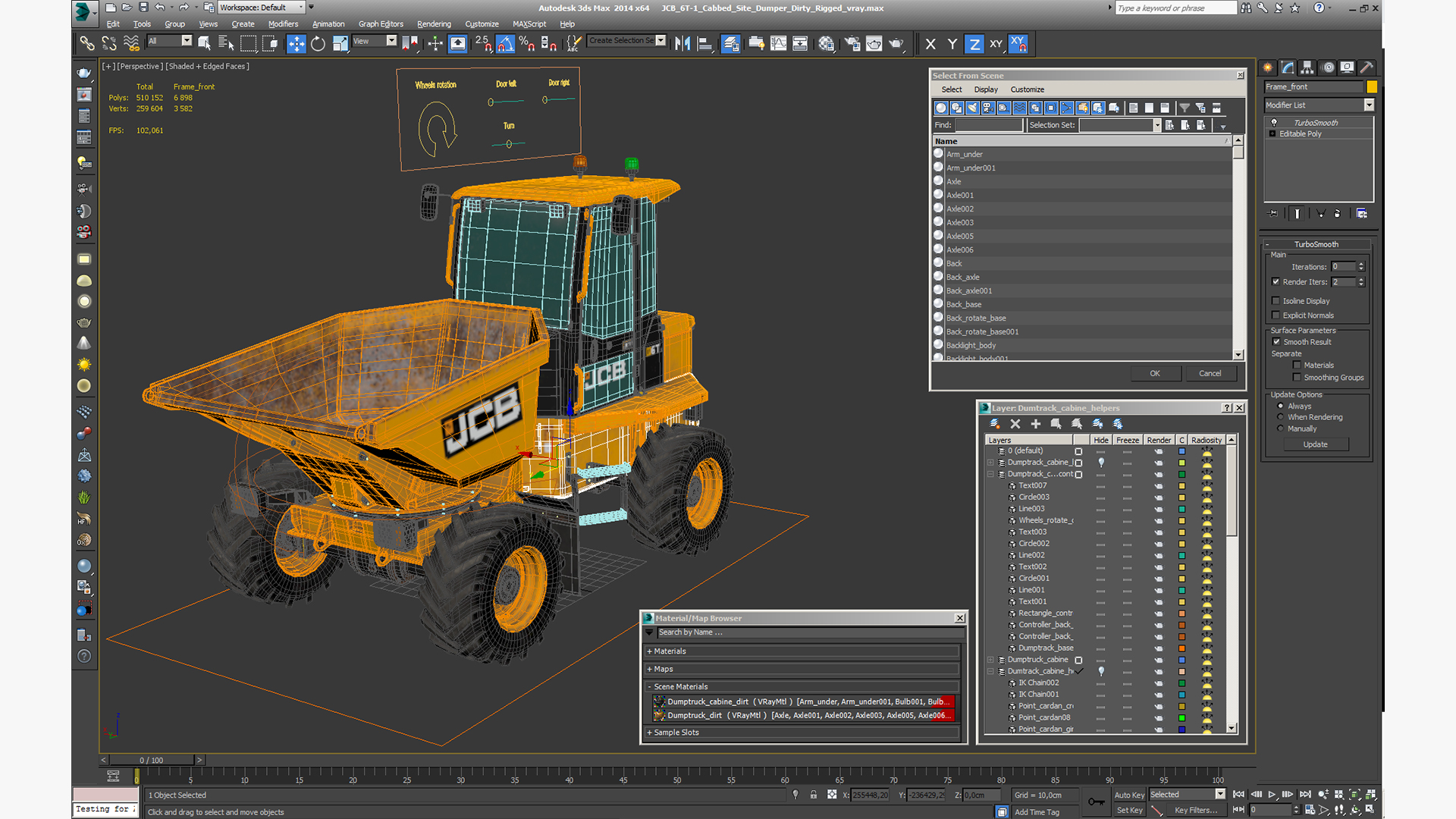 3D model JCB 6T-1 Cabbed Site Dumper Dirty Rigged