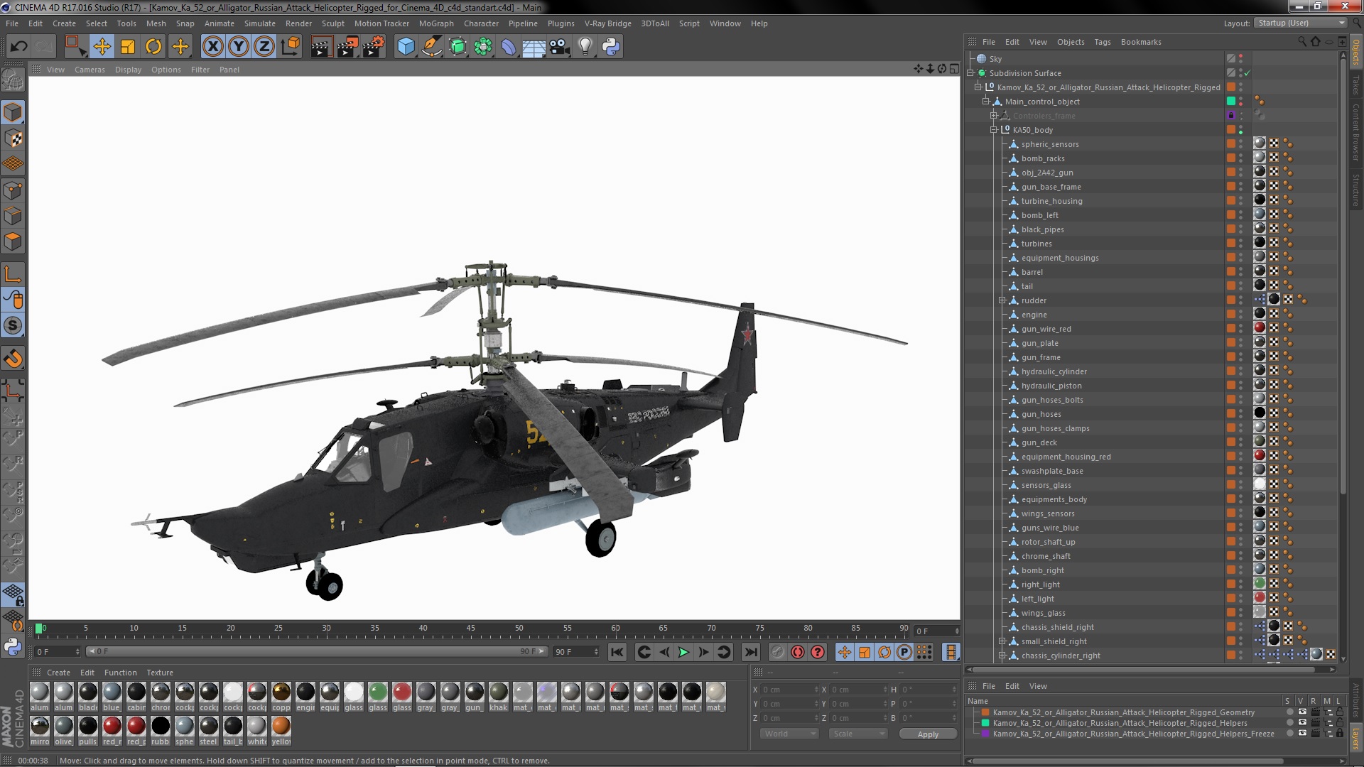 3D Kamov Ka 52 or Alligator Russian Attack Helicopter Rigged for Cinema 4D