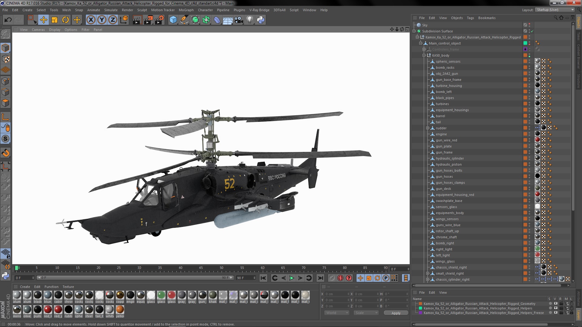 3D Kamov Ka 52 or Alligator Russian Attack Helicopter Rigged for Cinema 4D