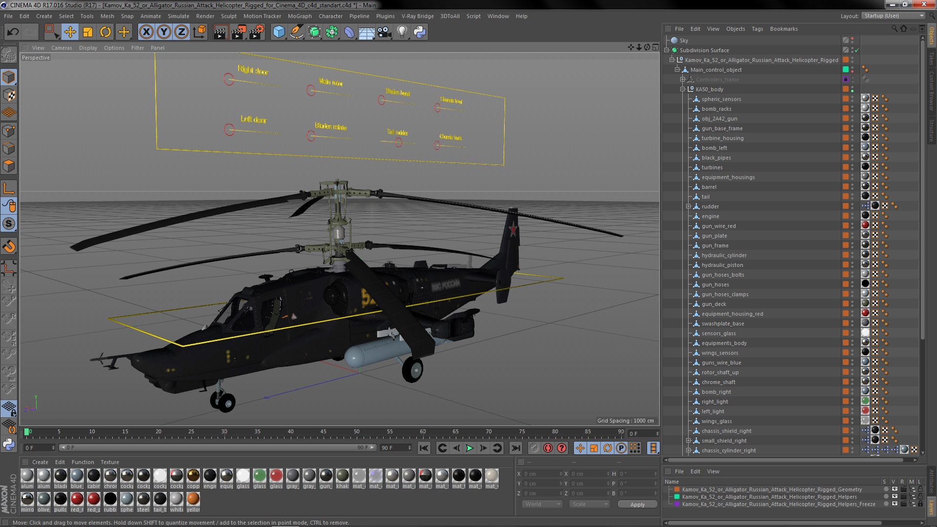 3D Kamov Ka 52 or Alligator Russian Attack Helicopter Rigged for Cinema 4D