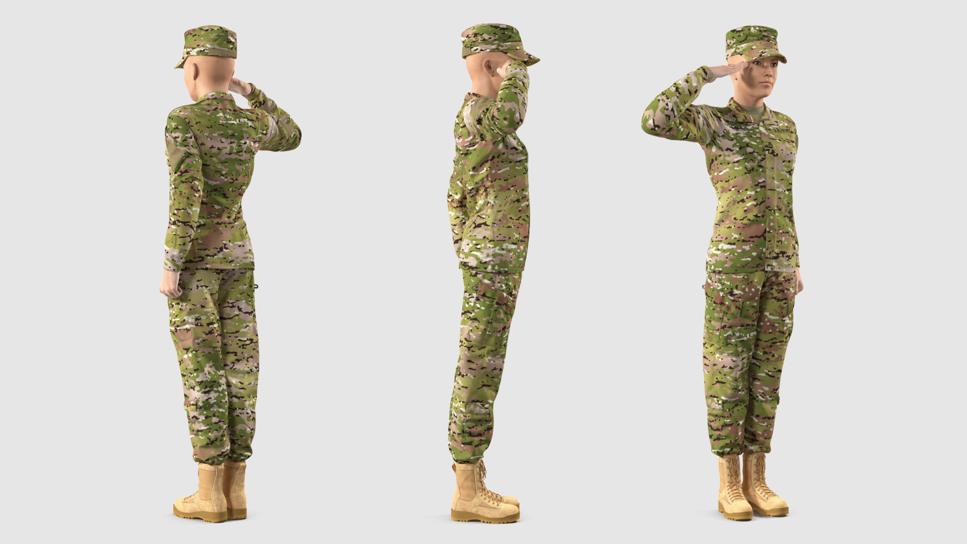 3D Female Soldier Camo Saluting Pose model
