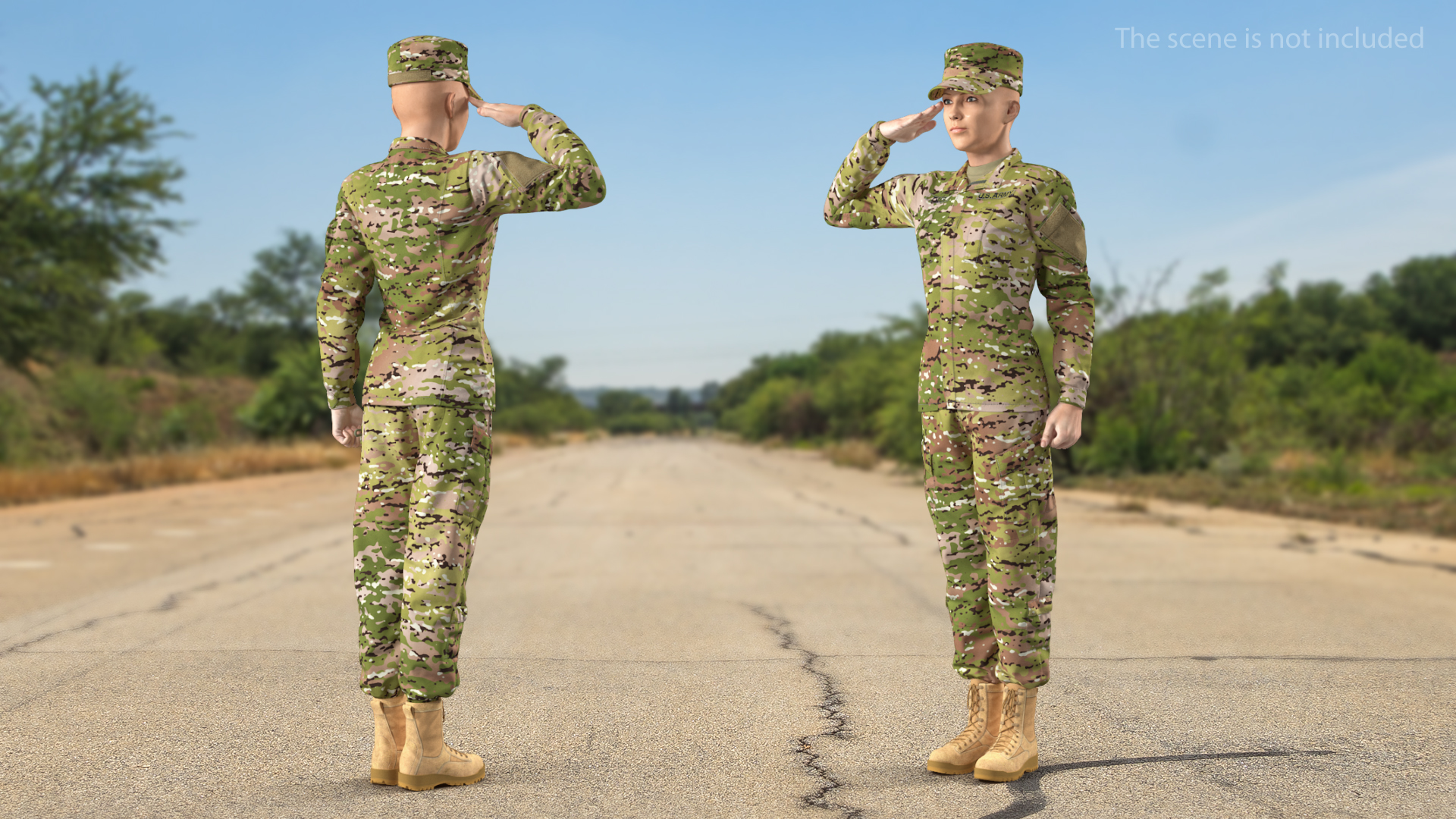 3D Female Soldier Camo Saluting Pose model