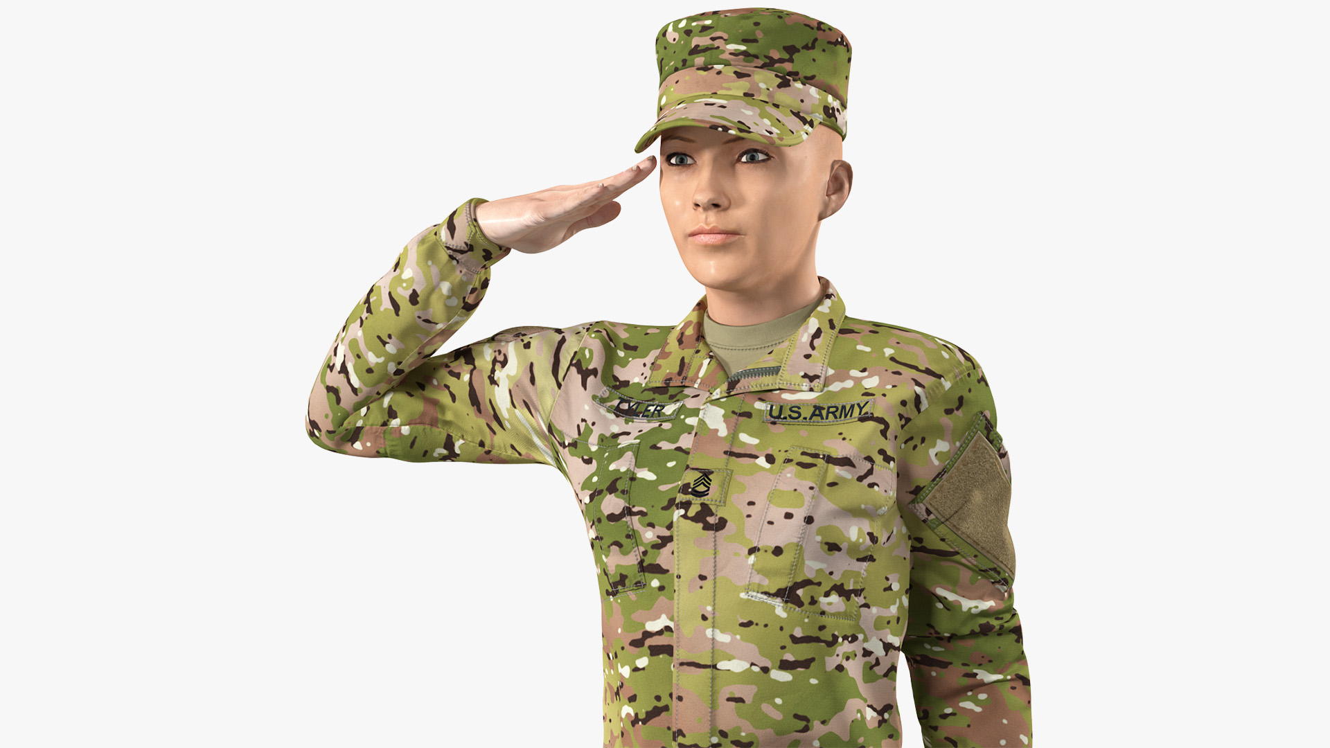 3D Female Soldier Camo Saluting Pose model