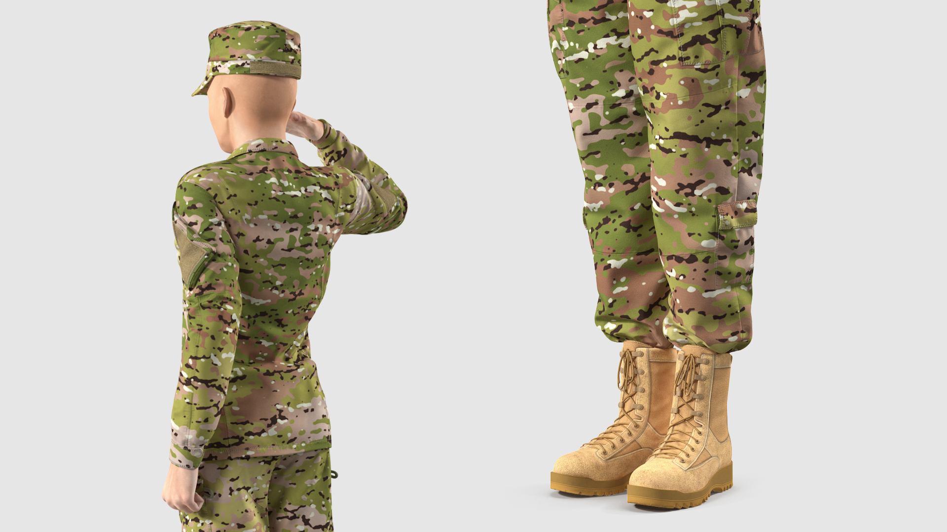 3D Female Soldier Camo Saluting Pose model