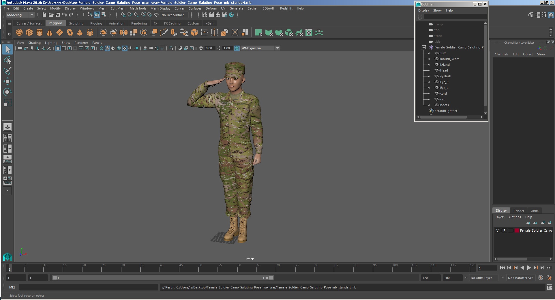 3D Female Soldier Camo Saluting Pose model
