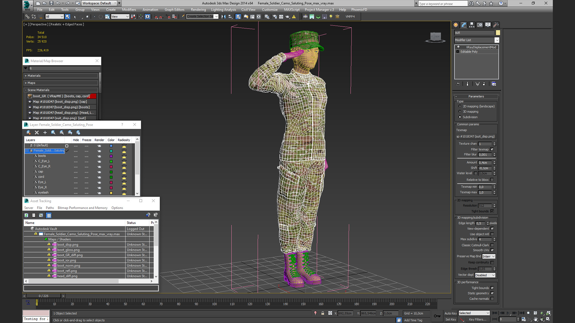 3D Female Soldier Camo Saluting Pose model
