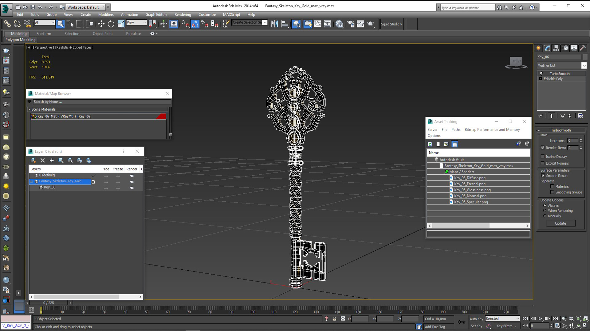 3D model Fantasy Skeleton Key Gold