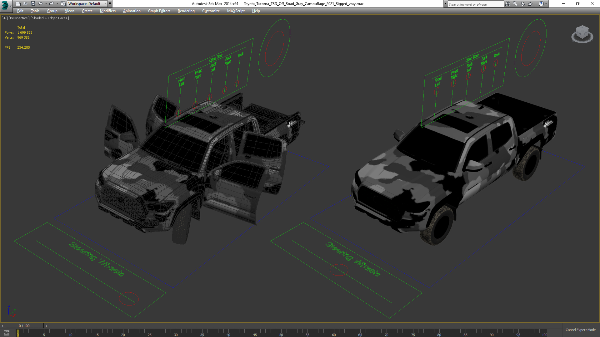 Toyota Tacoma TRD Off Road Gray Camouflage 2021 Rigged 3D model