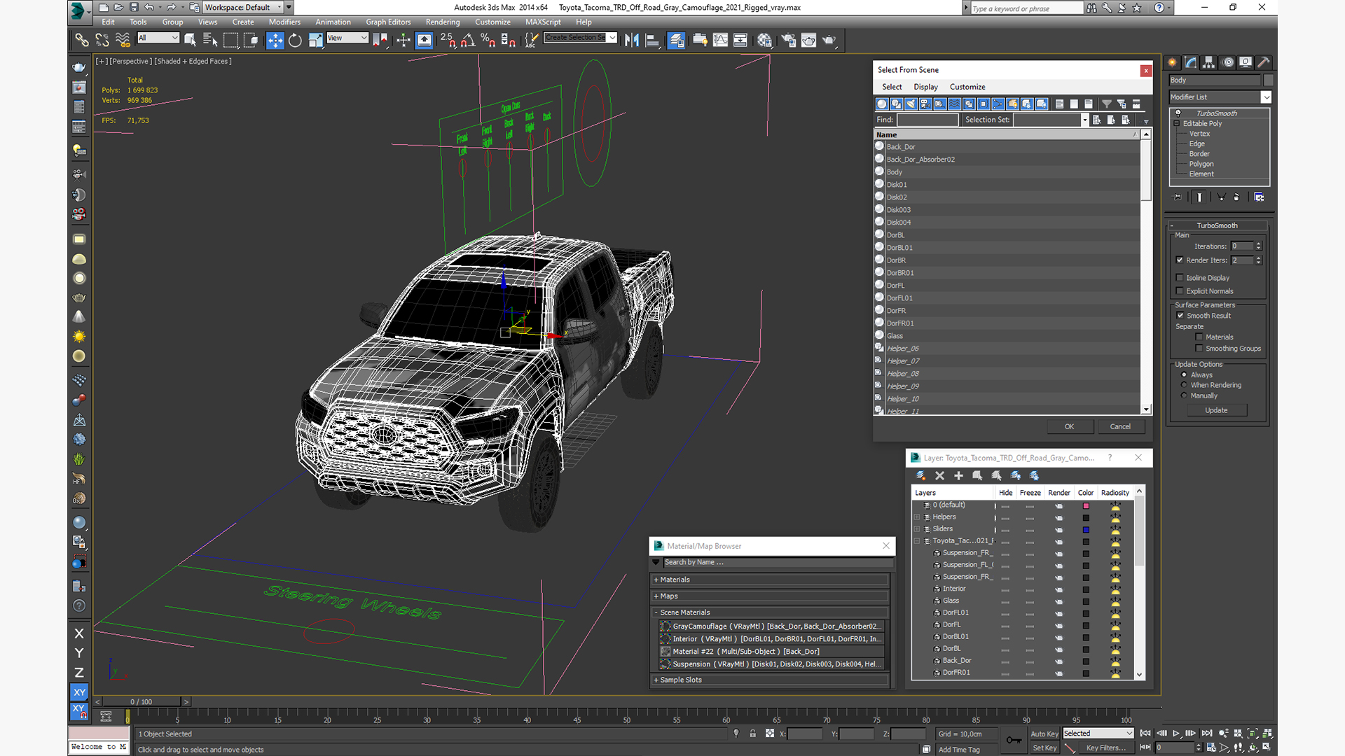 Toyota Tacoma TRD Off Road Gray Camouflage 2021 Rigged 3D model
