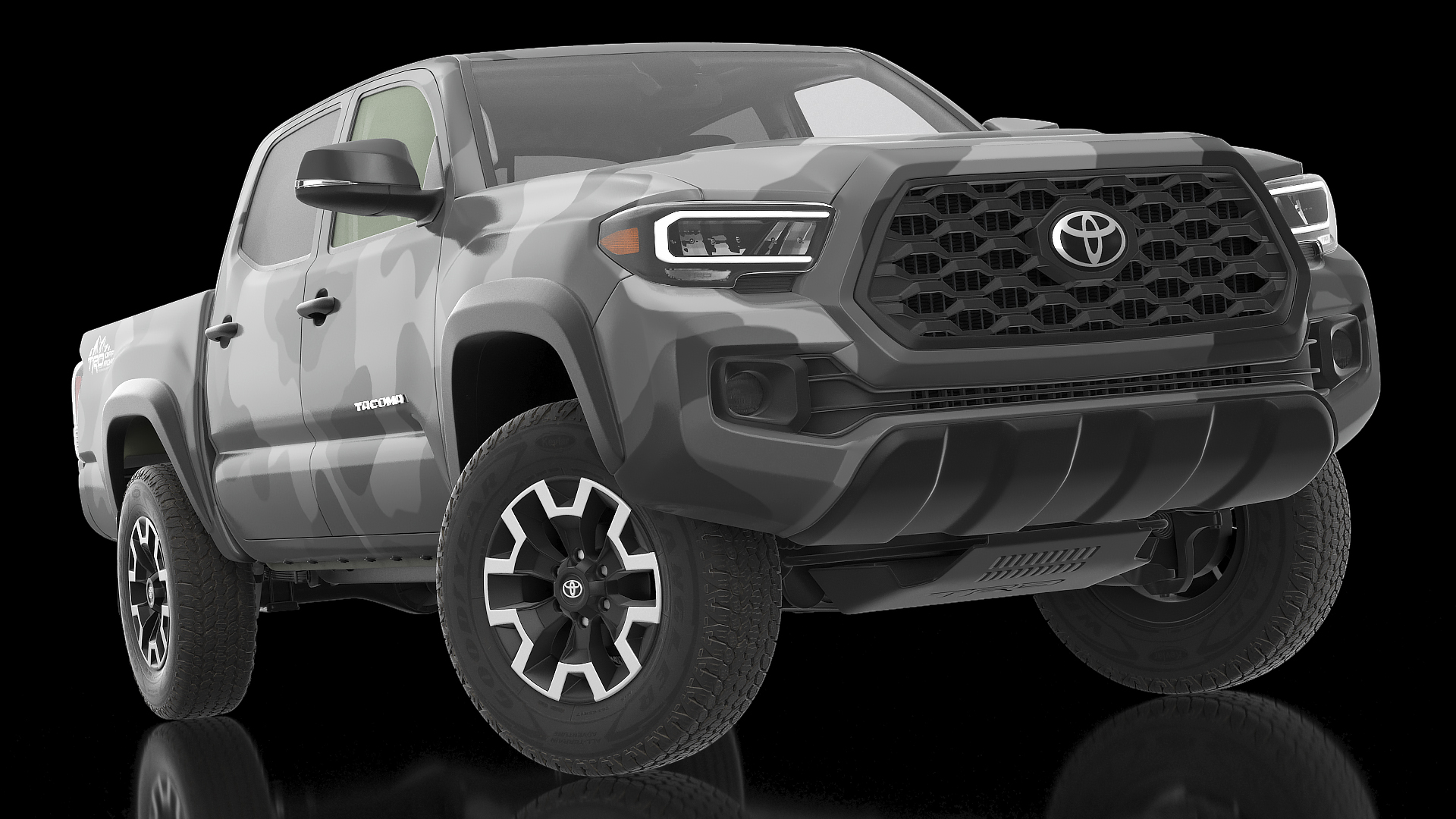Toyota Tacoma TRD Off Road Gray Camouflage 2021 Rigged 3D model