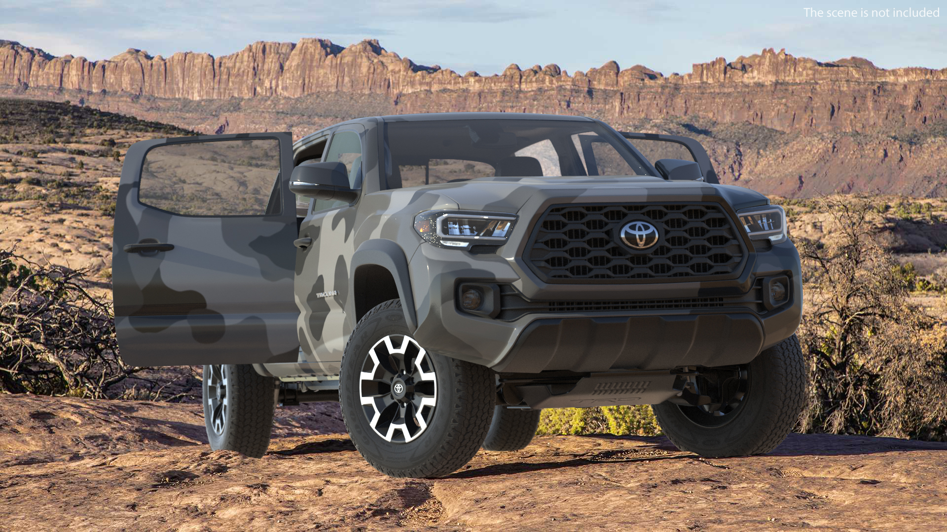 Toyota Tacoma TRD Off Road Gray Camouflage 2021 Rigged 3D model