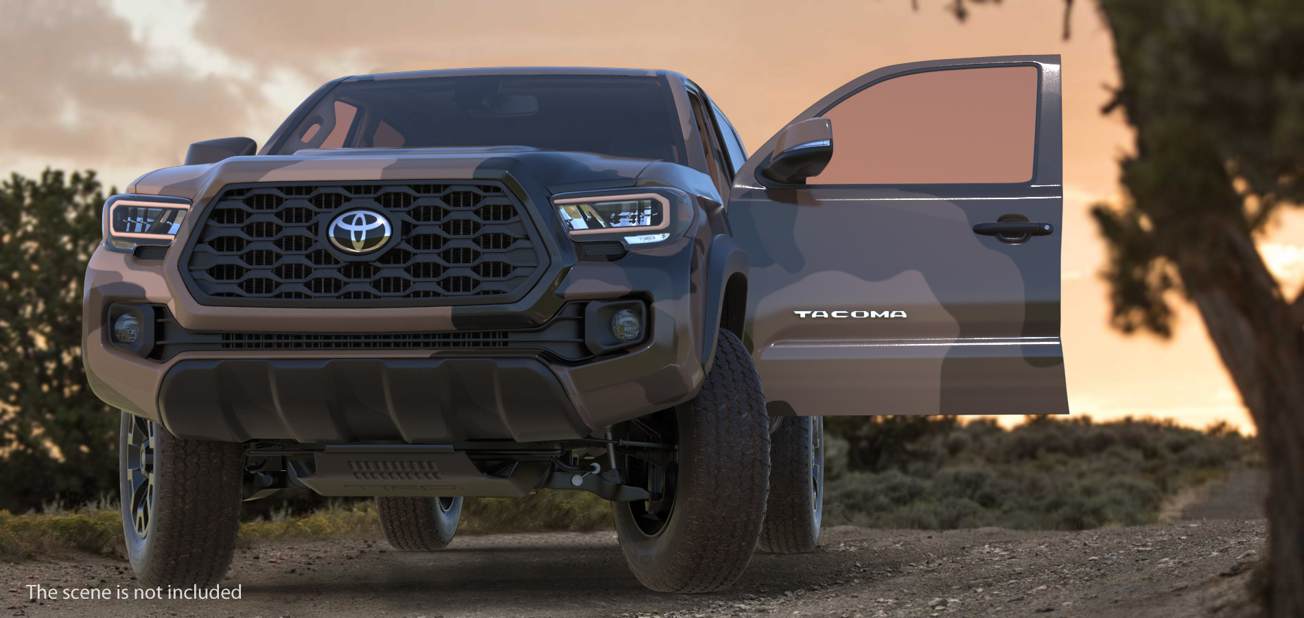Toyota Tacoma TRD Off Road Gray Camouflage 2021 Rigged 3D model