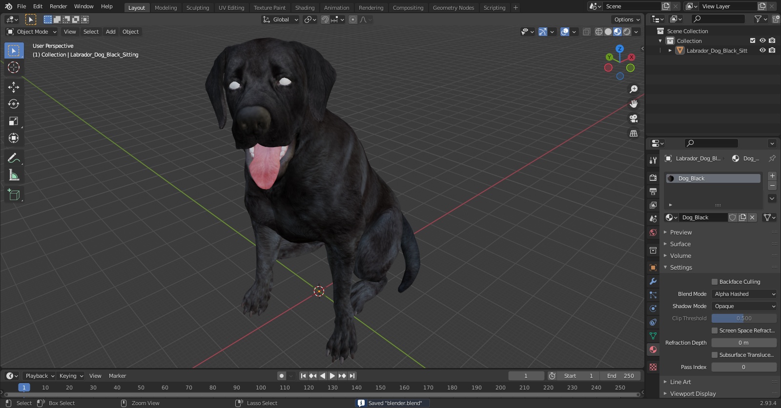 3D Labrador Dog Black Sitting