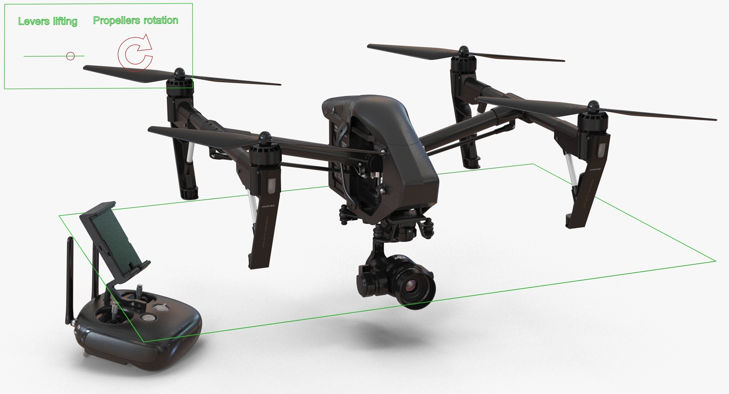 DJI Inspire 1 Quadcopter Black Edition Rigged Set 3D model