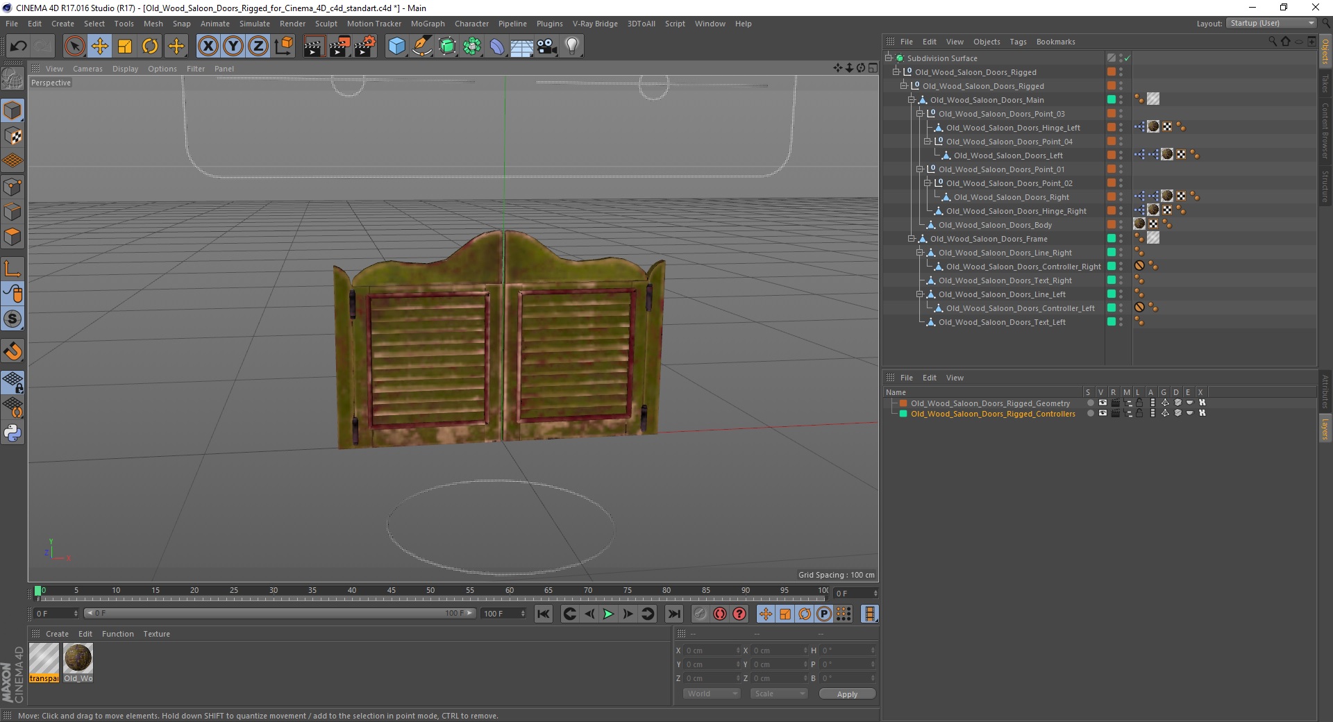 Old Wood Saloon Doors Rigged for Cinema 4D 3D