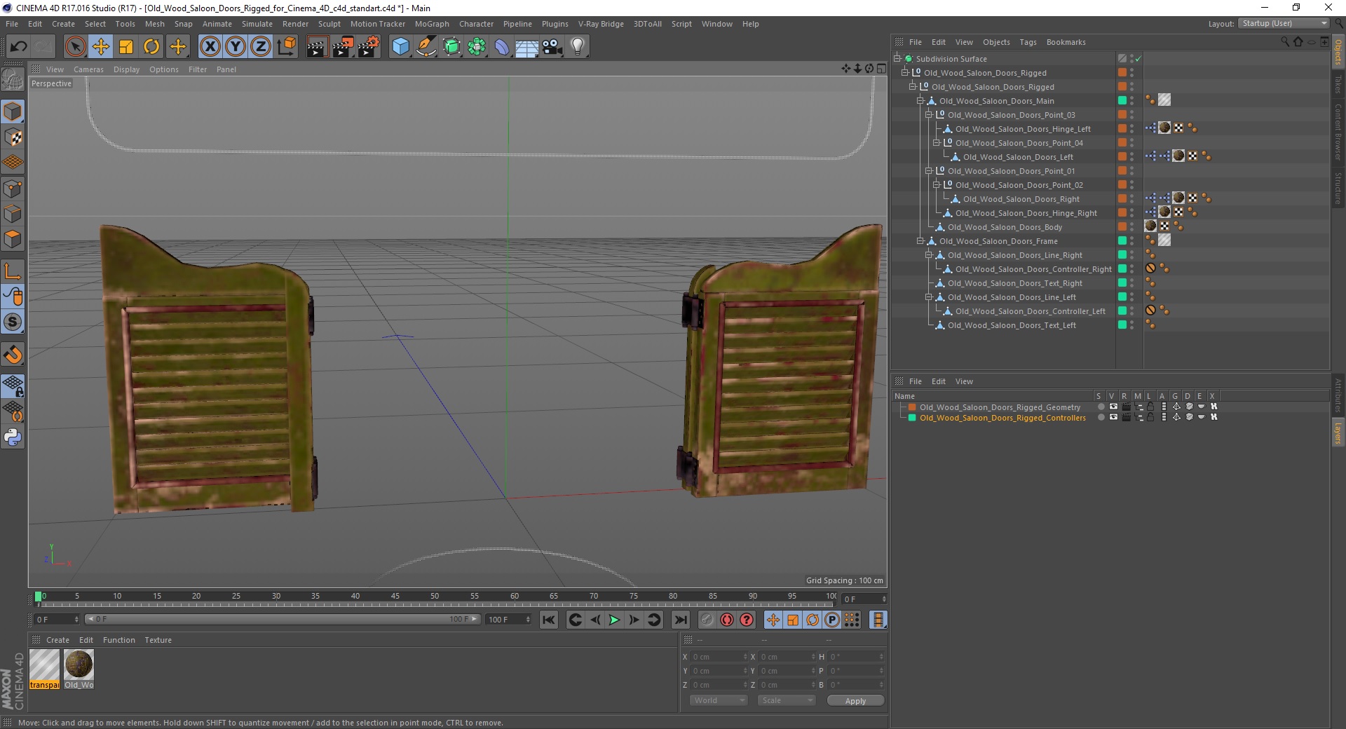 Old Wood Saloon Doors Rigged for Cinema 4D 3D