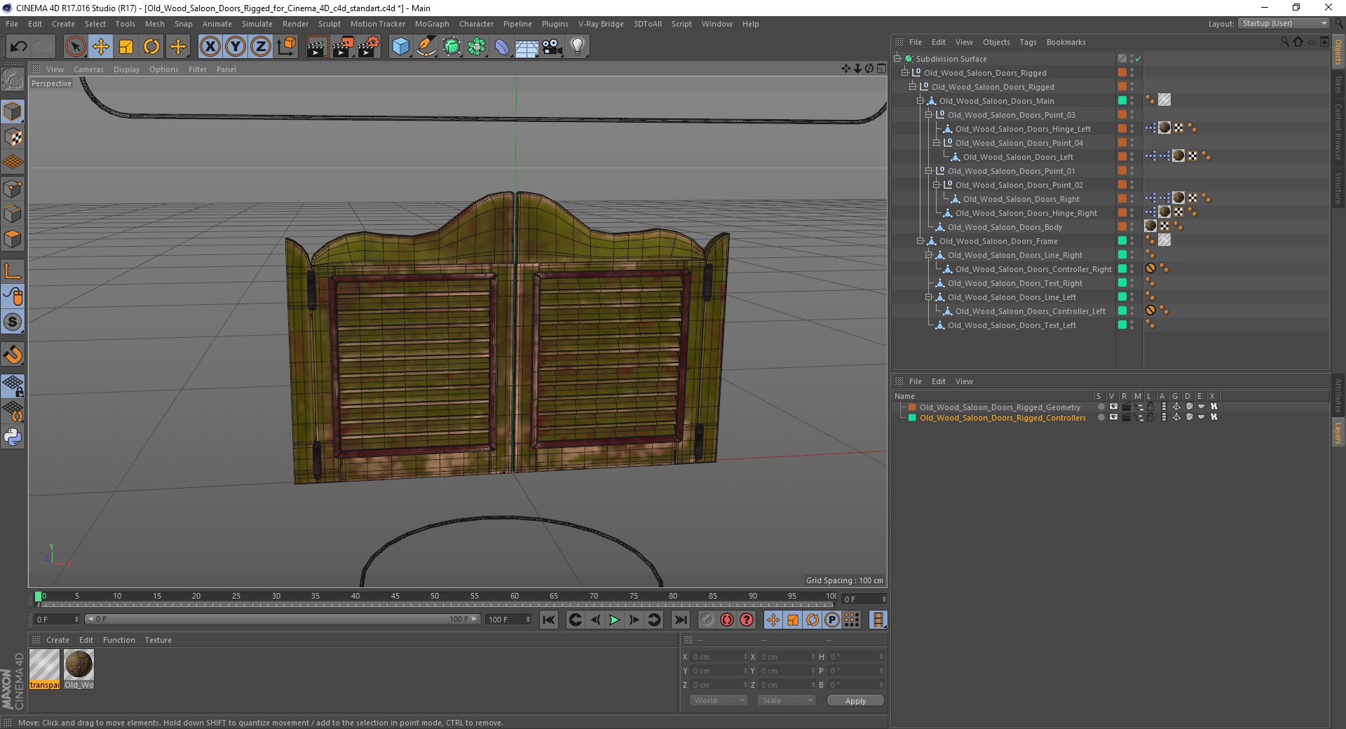 Old Wood Saloon Doors Rigged for Cinema 4D 3D