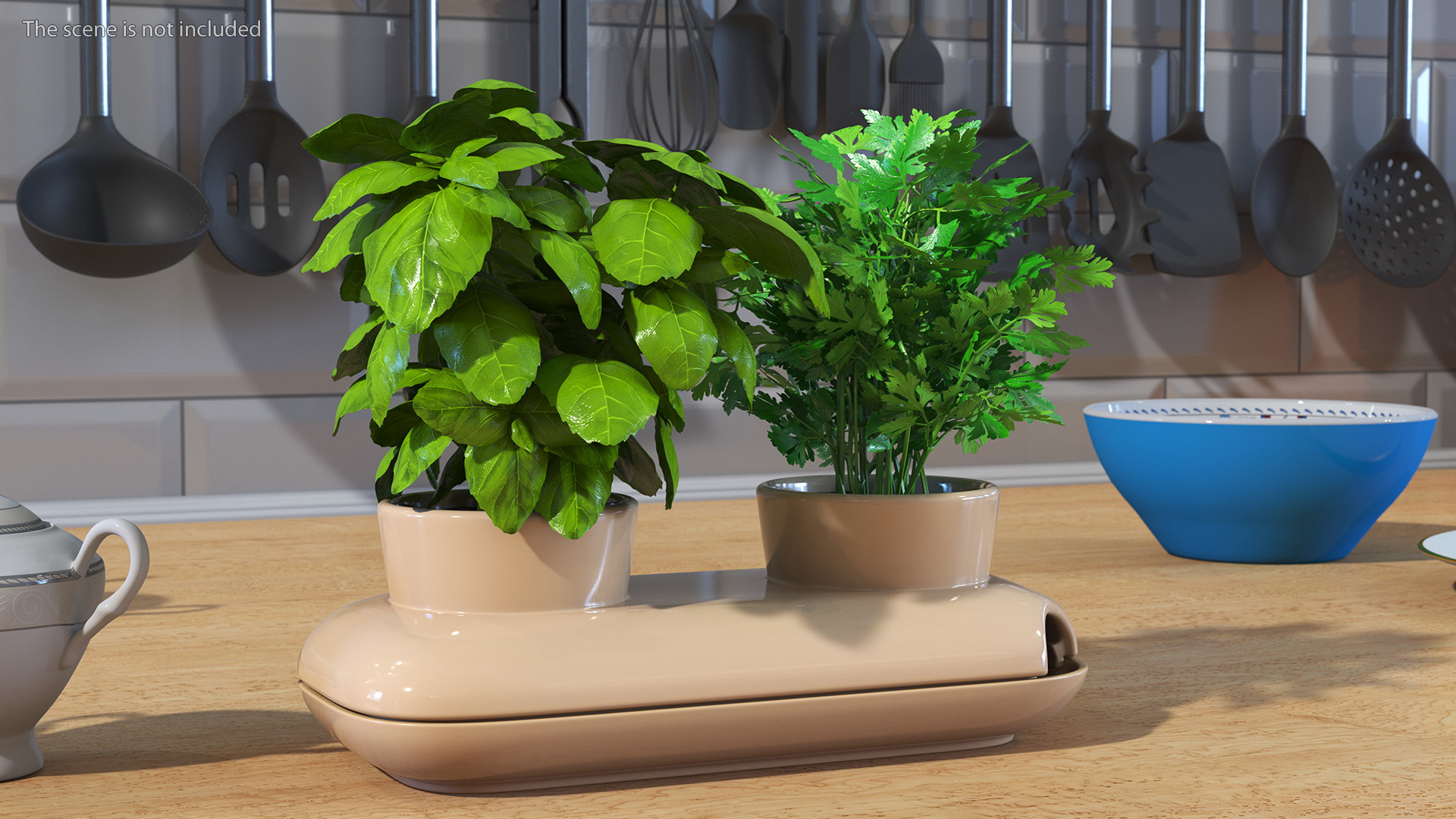 3D Sagaform Double Pot with Herbs Beige