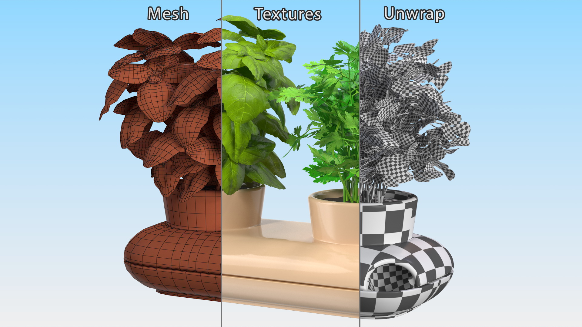 3D Sagaform Double Pot with Herbs Beige
