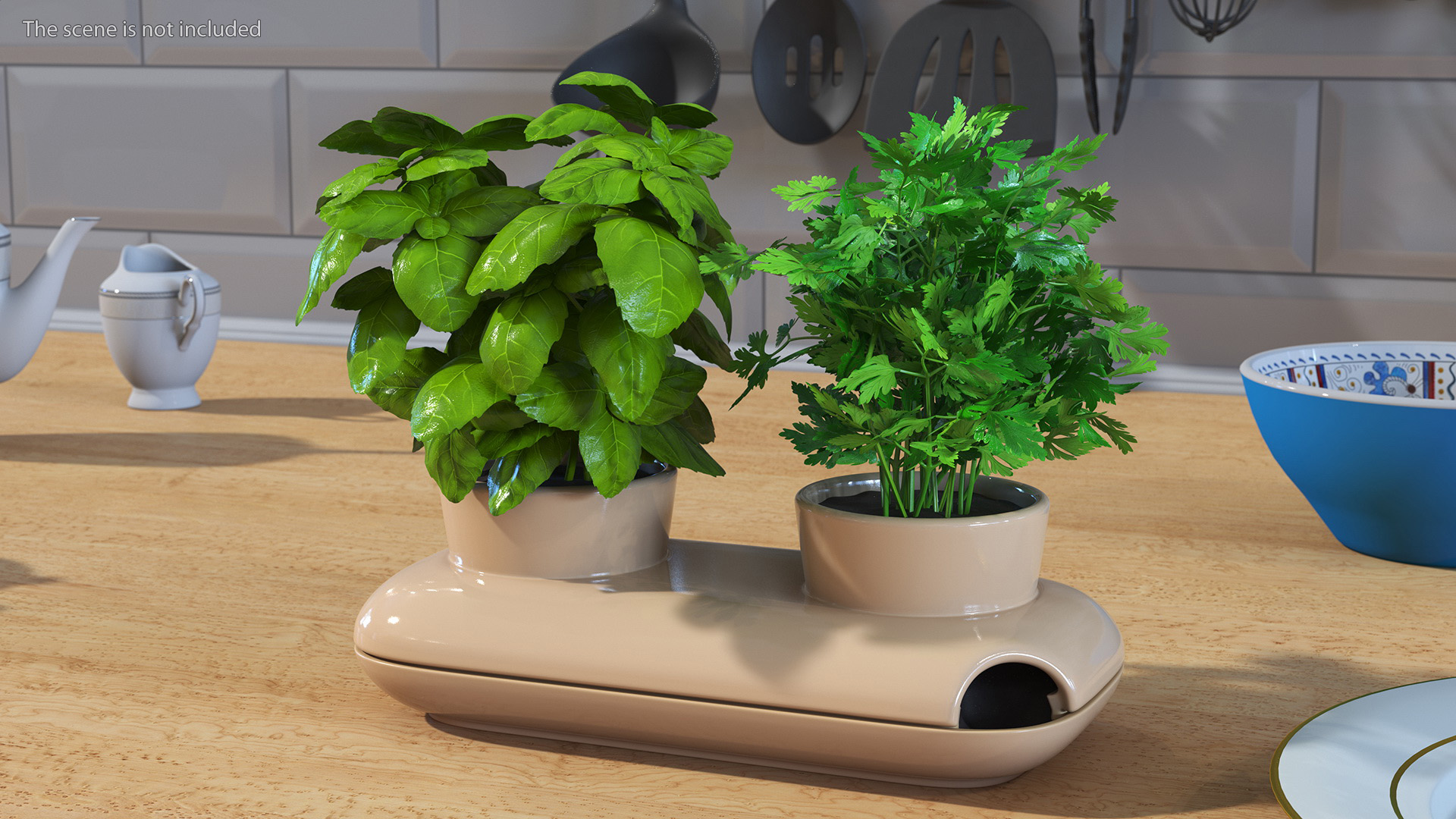 3D Sagaform Double Pot with Herbs Beige