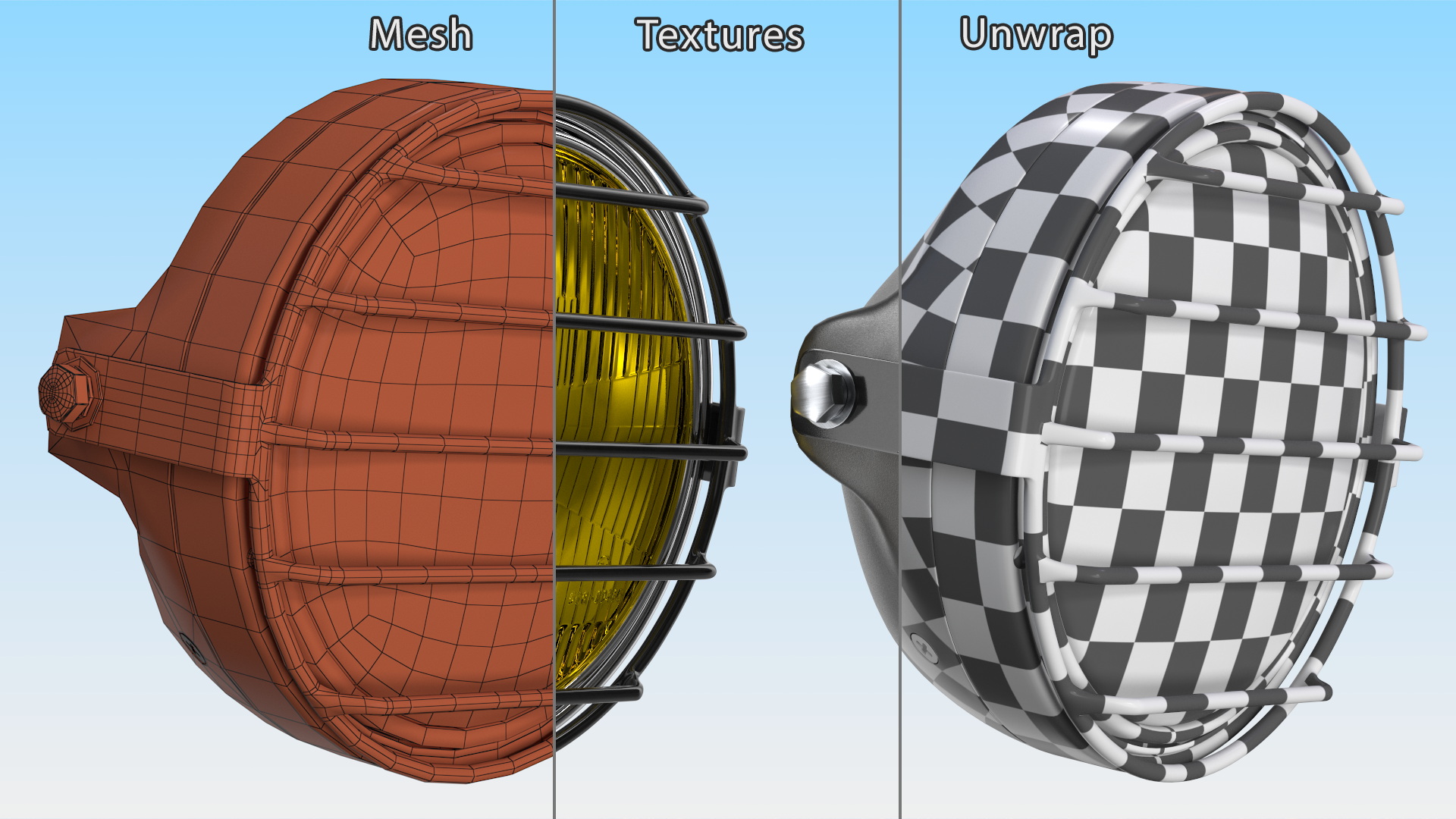 3D Motorcycle Headlight Yellow with Cover Protector model