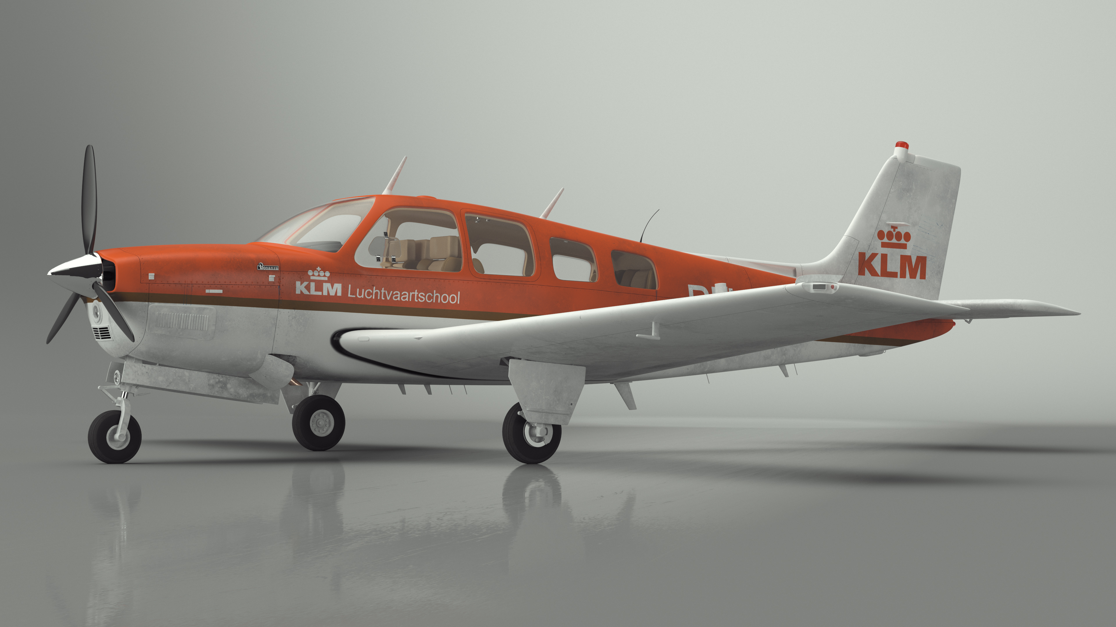 3D Light Aircraft Beechcraft Bonanza KLM Rigged for Maya model