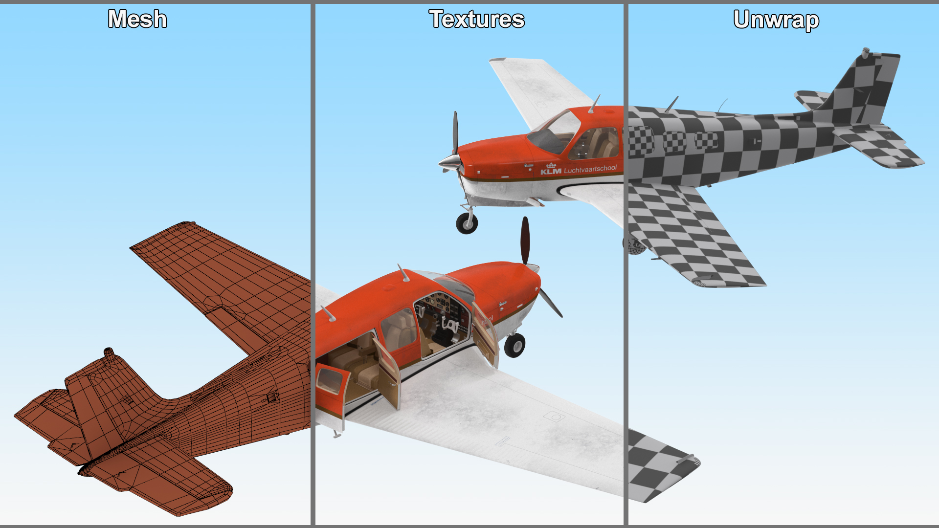 3D Light Aircraft Beechcraft Bonanza KLM Rigged for Maya model