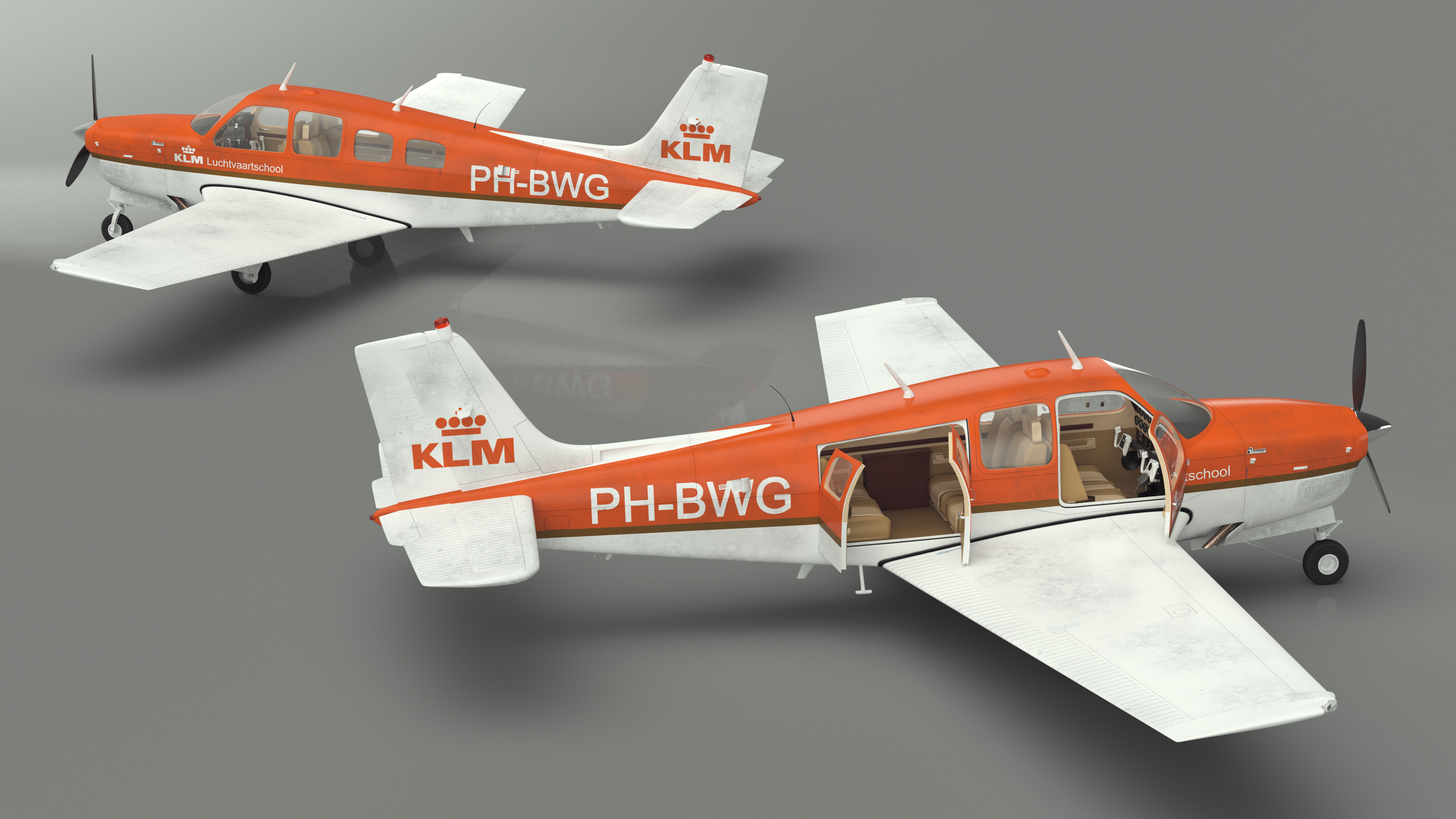 3D Light Aircraft Beechcraft Bonanza KLM Rigged for Maya model