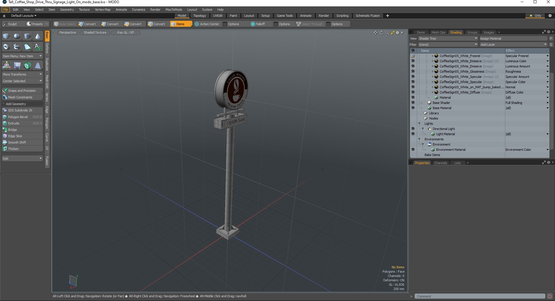 Tall Coffee Shop Drive Thru Signage Light On 3D model