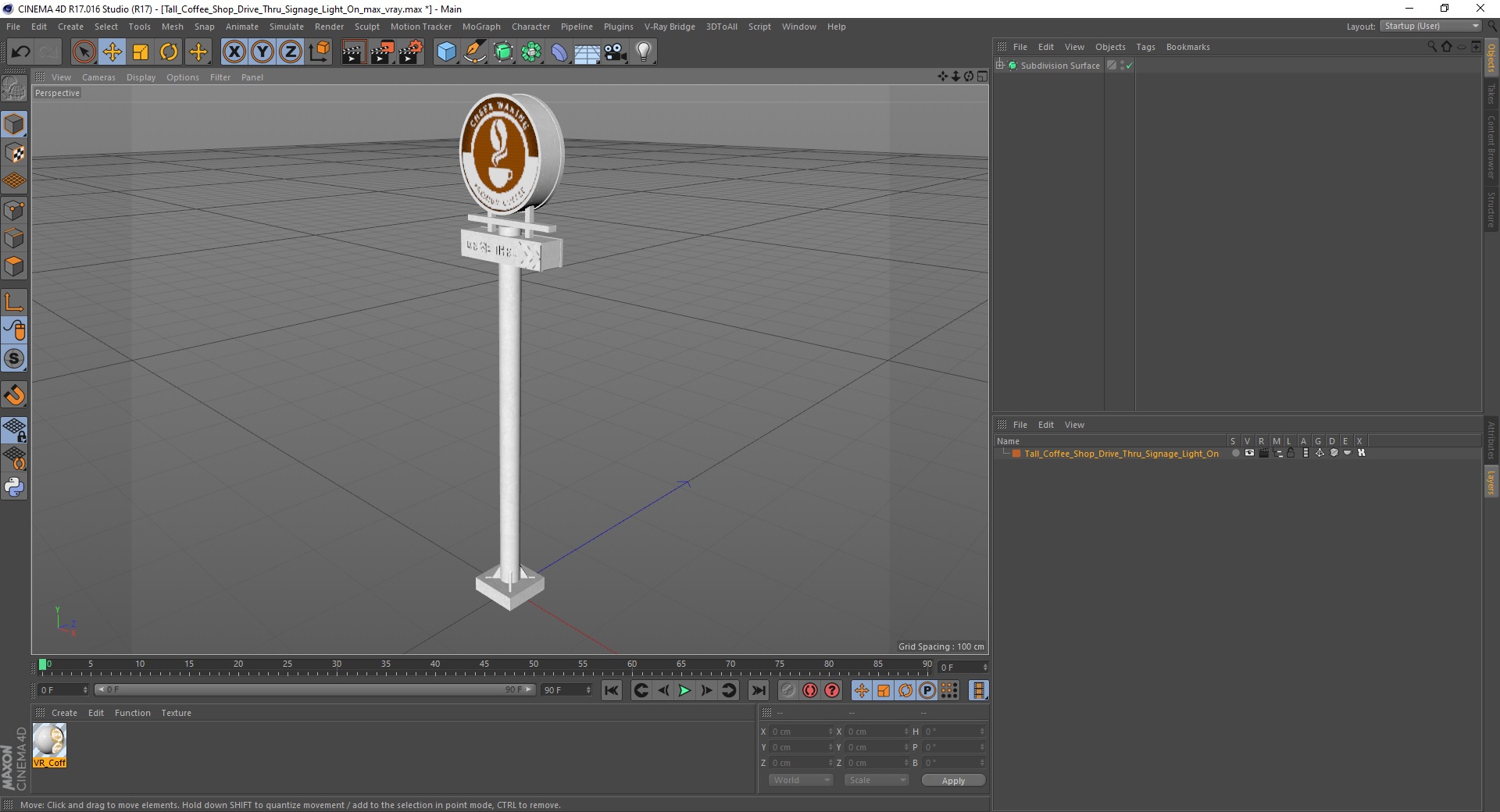 Tall Coffee Shop Drive Thru Signage Light On 3D model