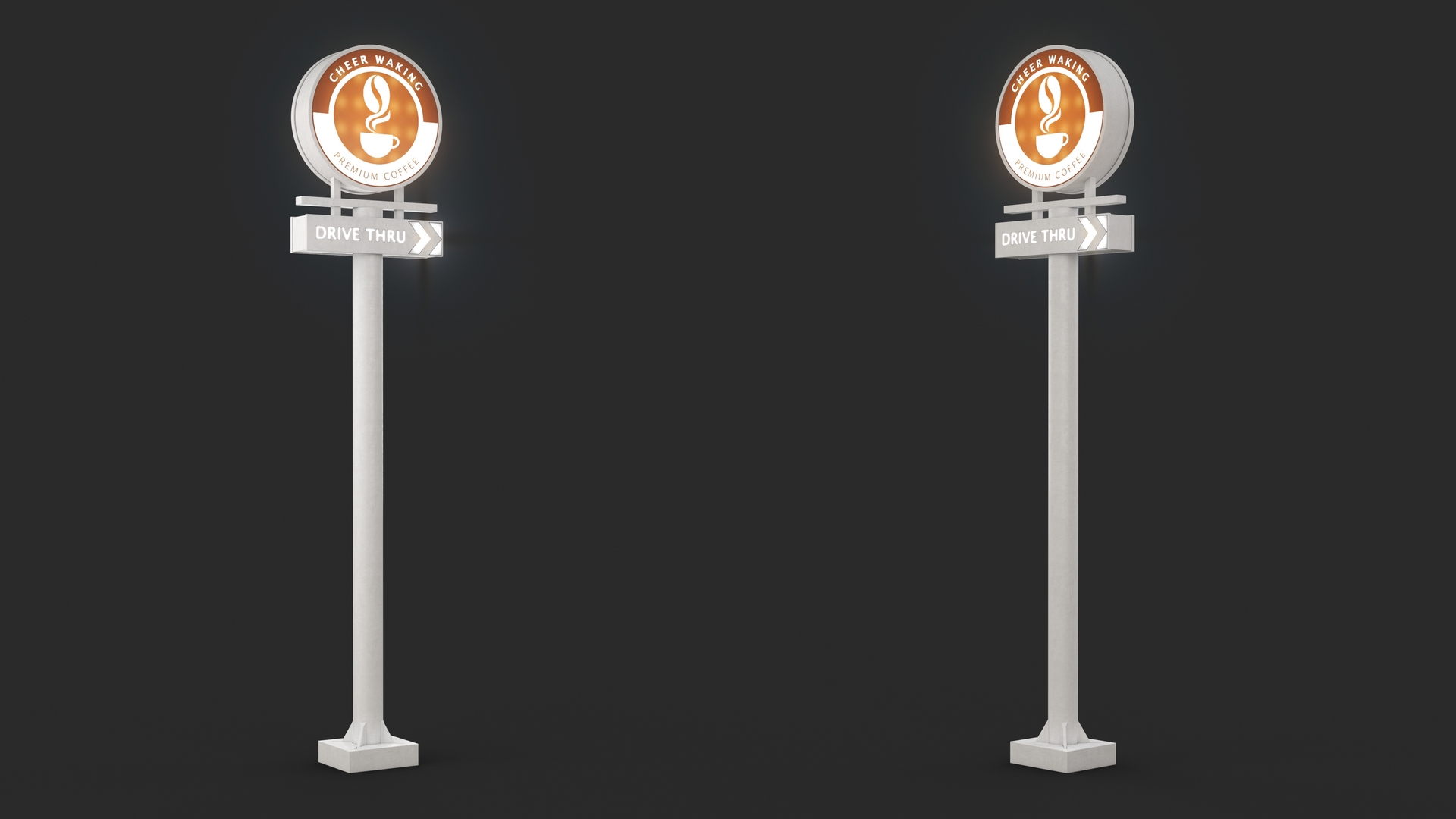Tall Coffee Shop Drive Thru Signage Light On 3D model