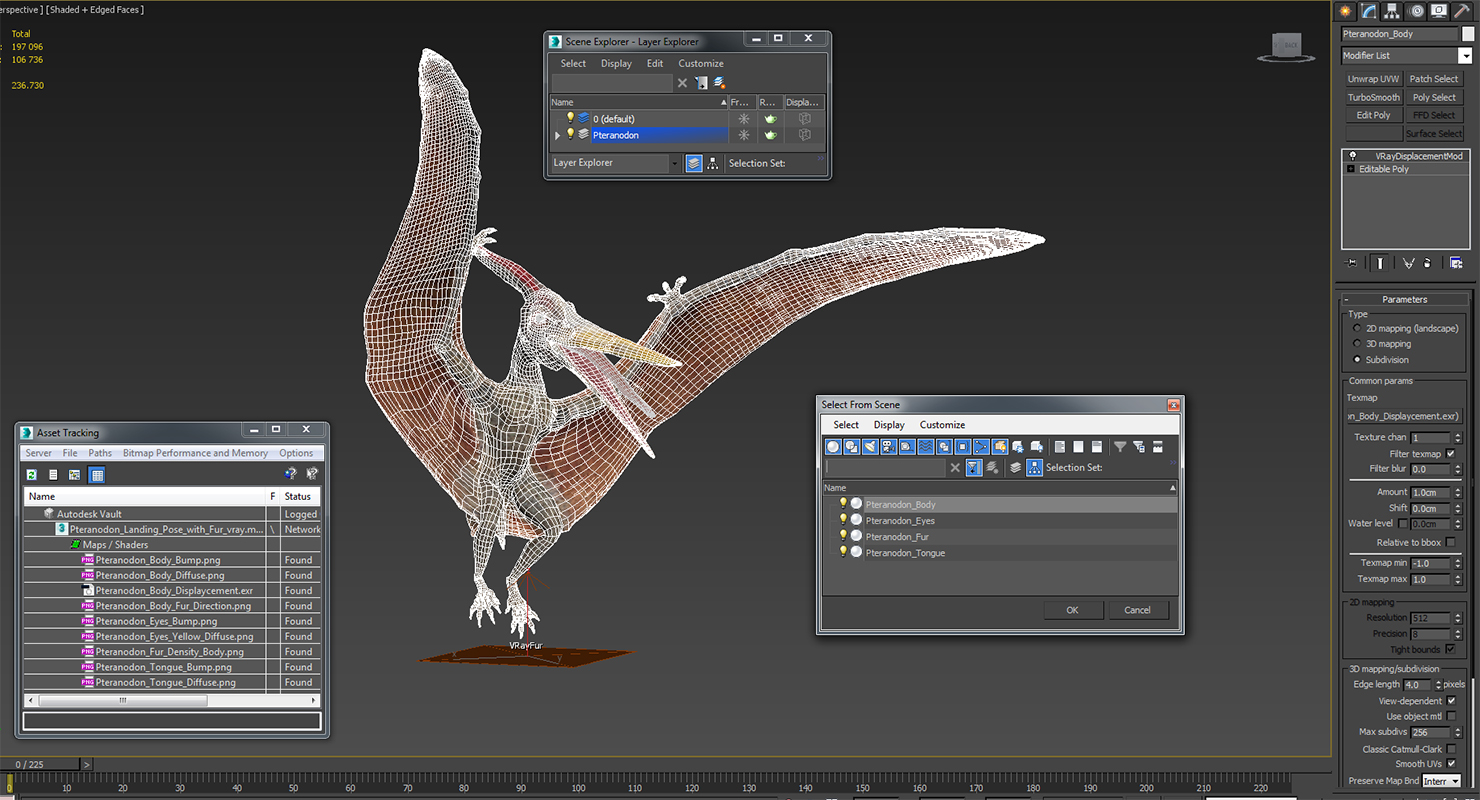 Pteranodon Landing Pose with Fur 3D