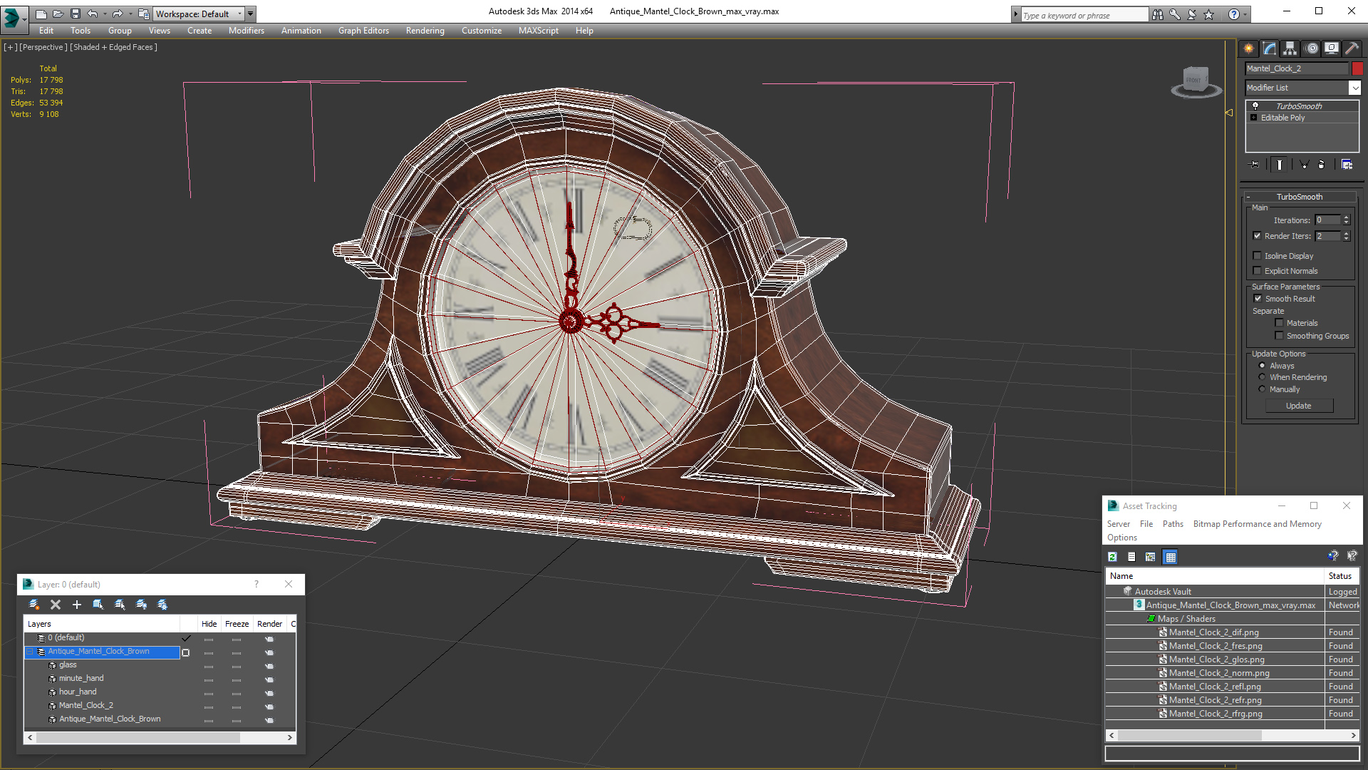 3D Antique Mantel Clock Brown