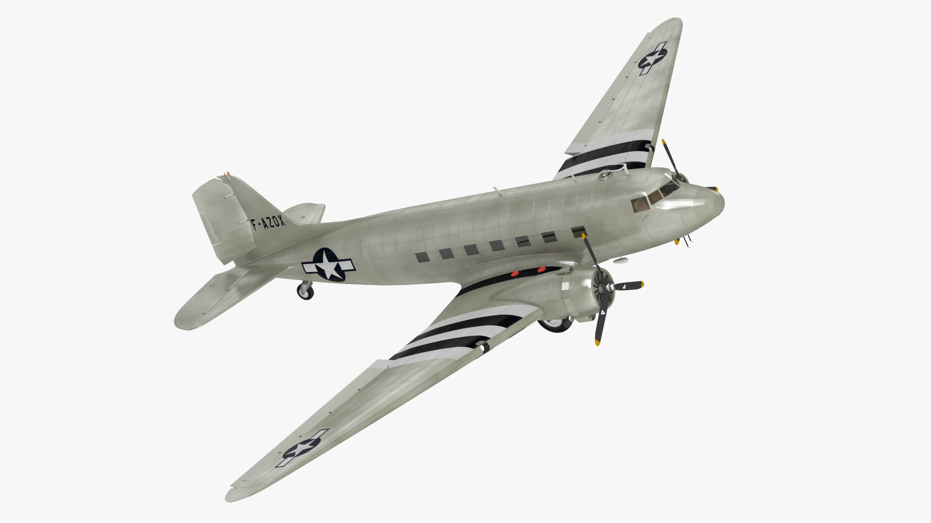 3D World War II C-47 Skytrain Aircraft Rigged for Maya