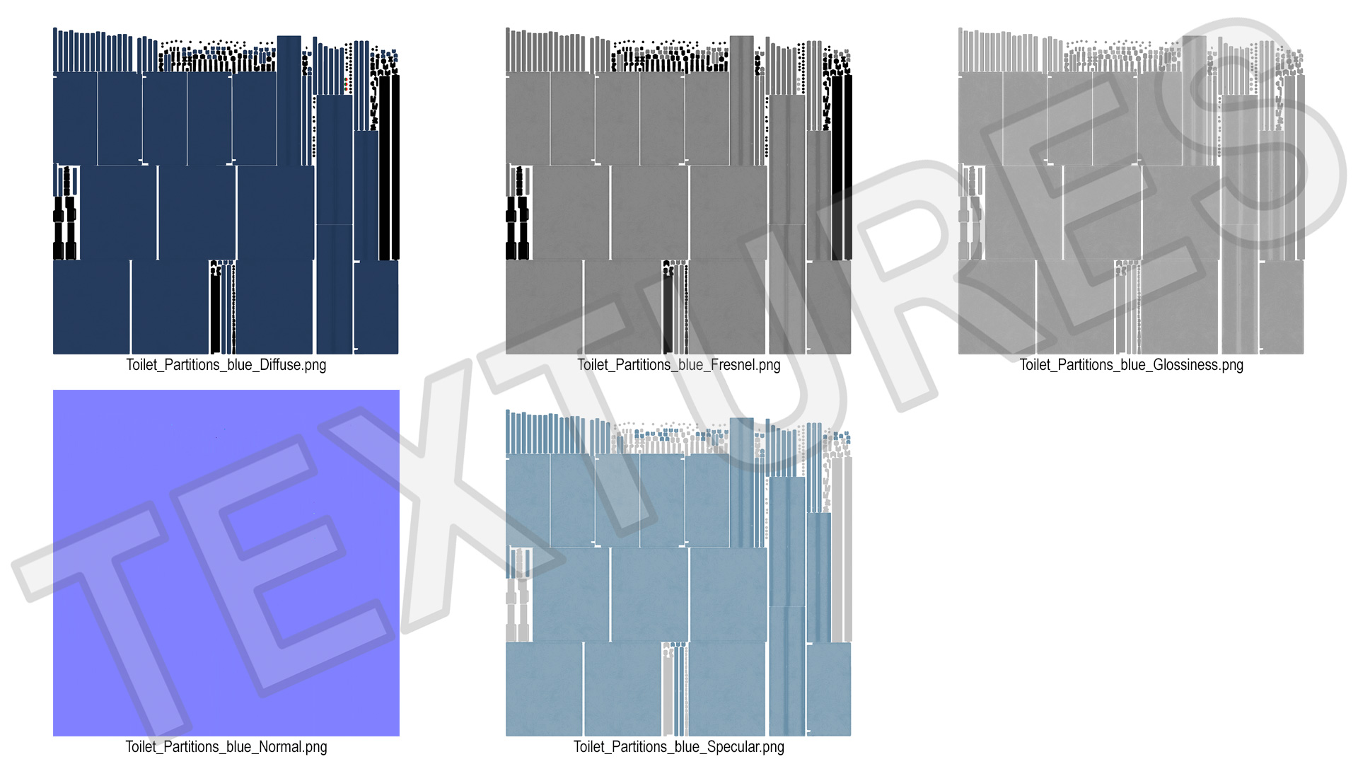 Toilet Stalls Solid Plastic Blue 3D